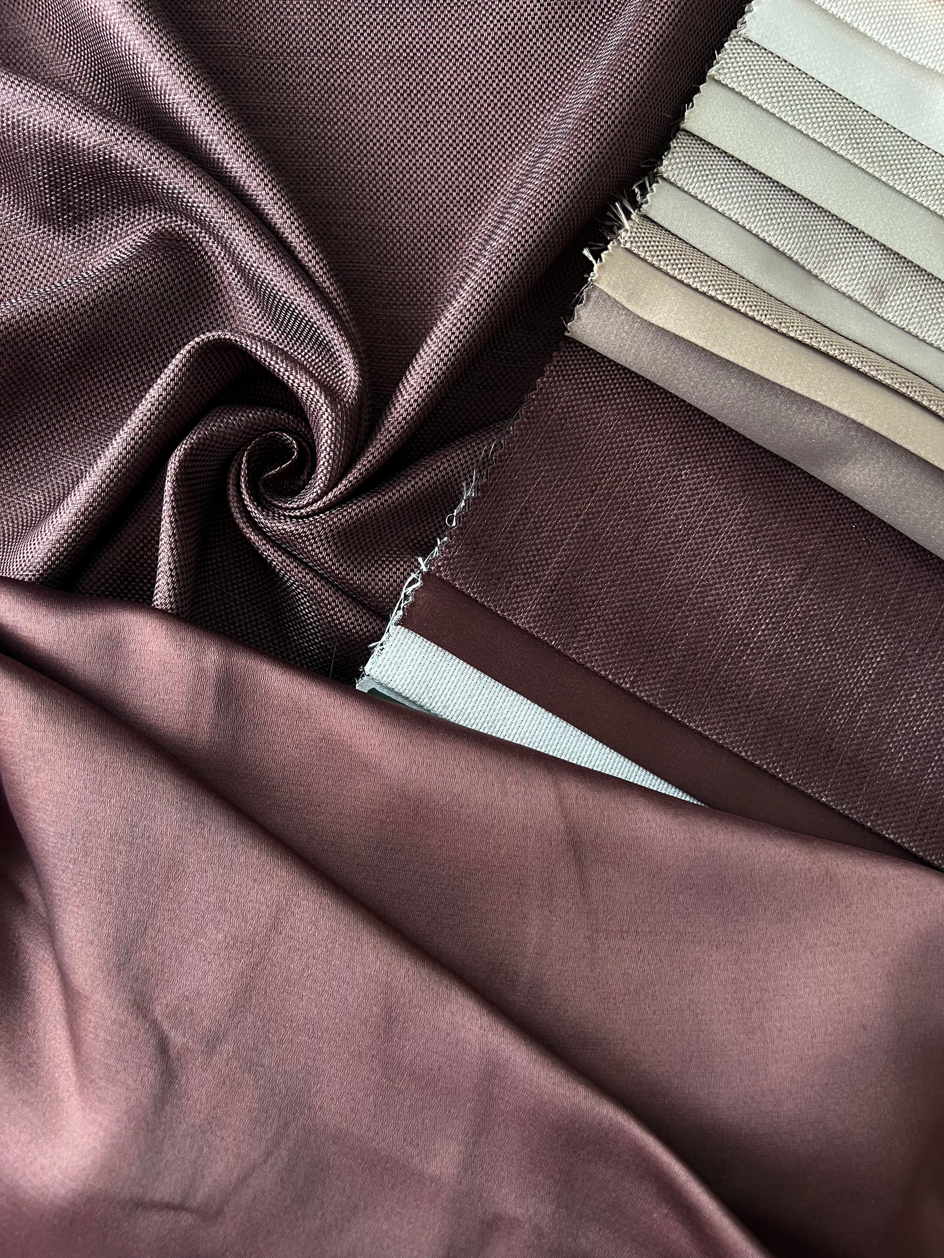 Plain linen woven curtain “Asil” with blackout lining, dark brown color