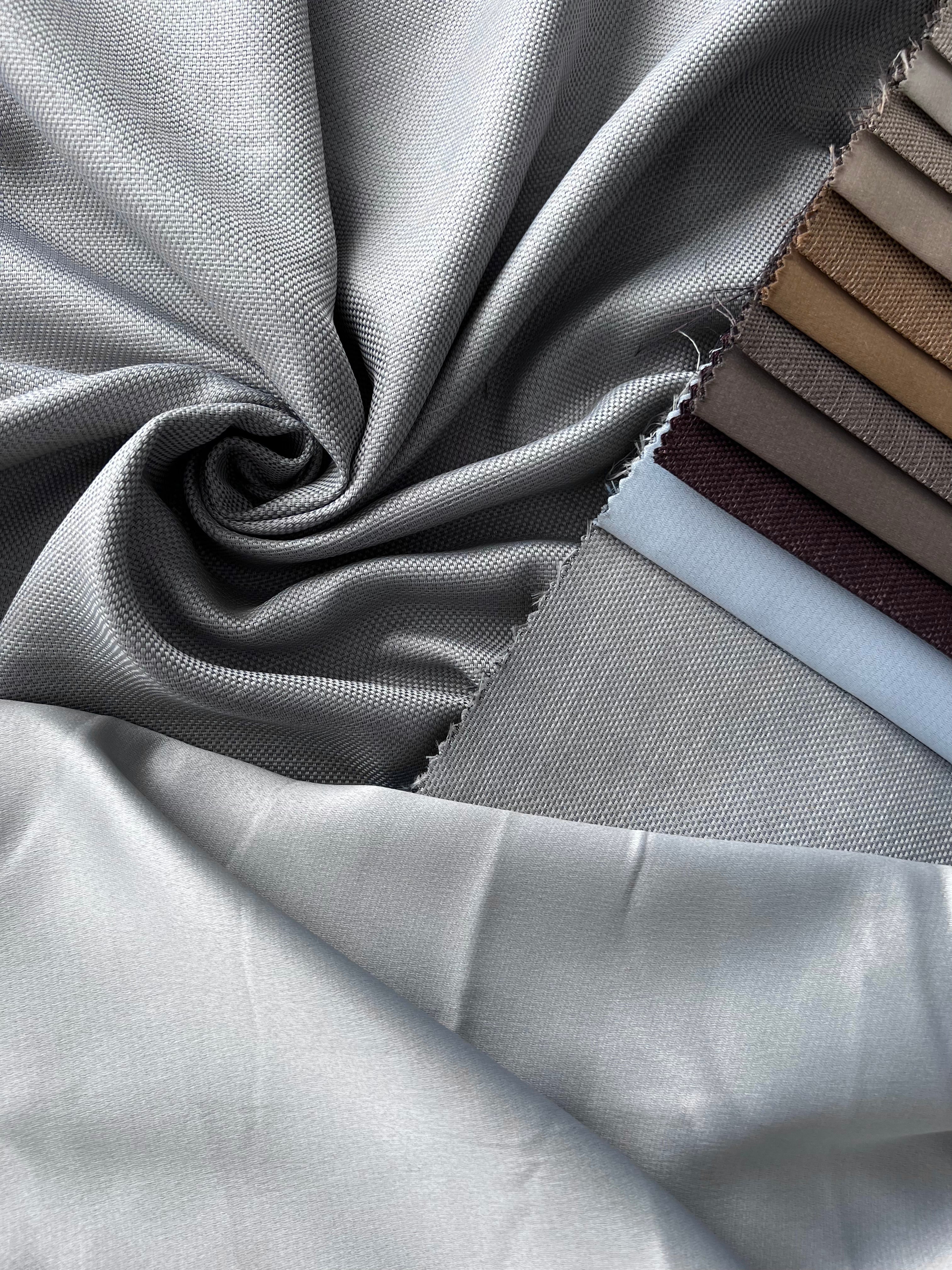 Plain linen woven curtain “Asil” with blackout lining, gray color