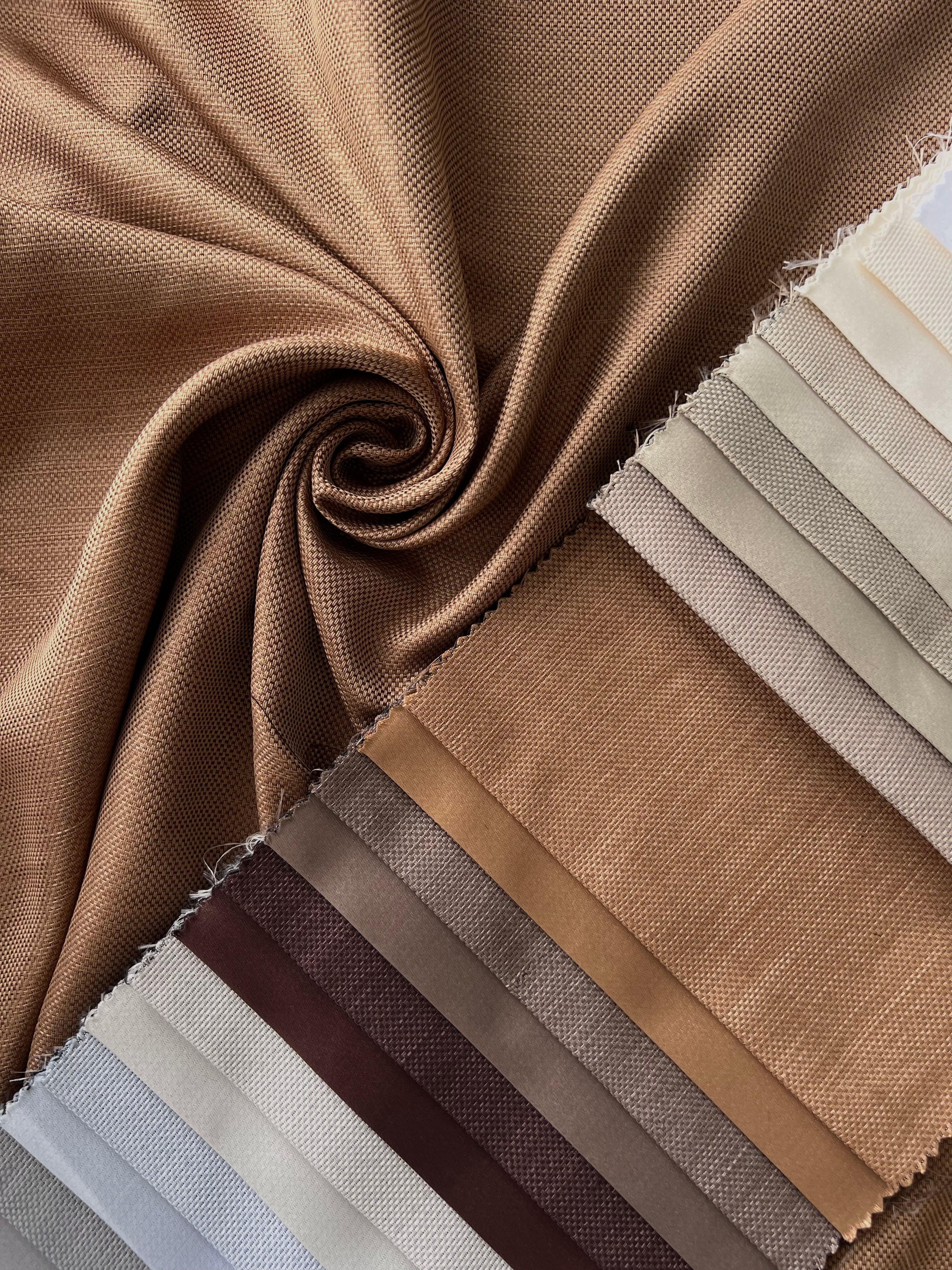 Plain linen woven curtain “Asil” with blackout lining, light brown color