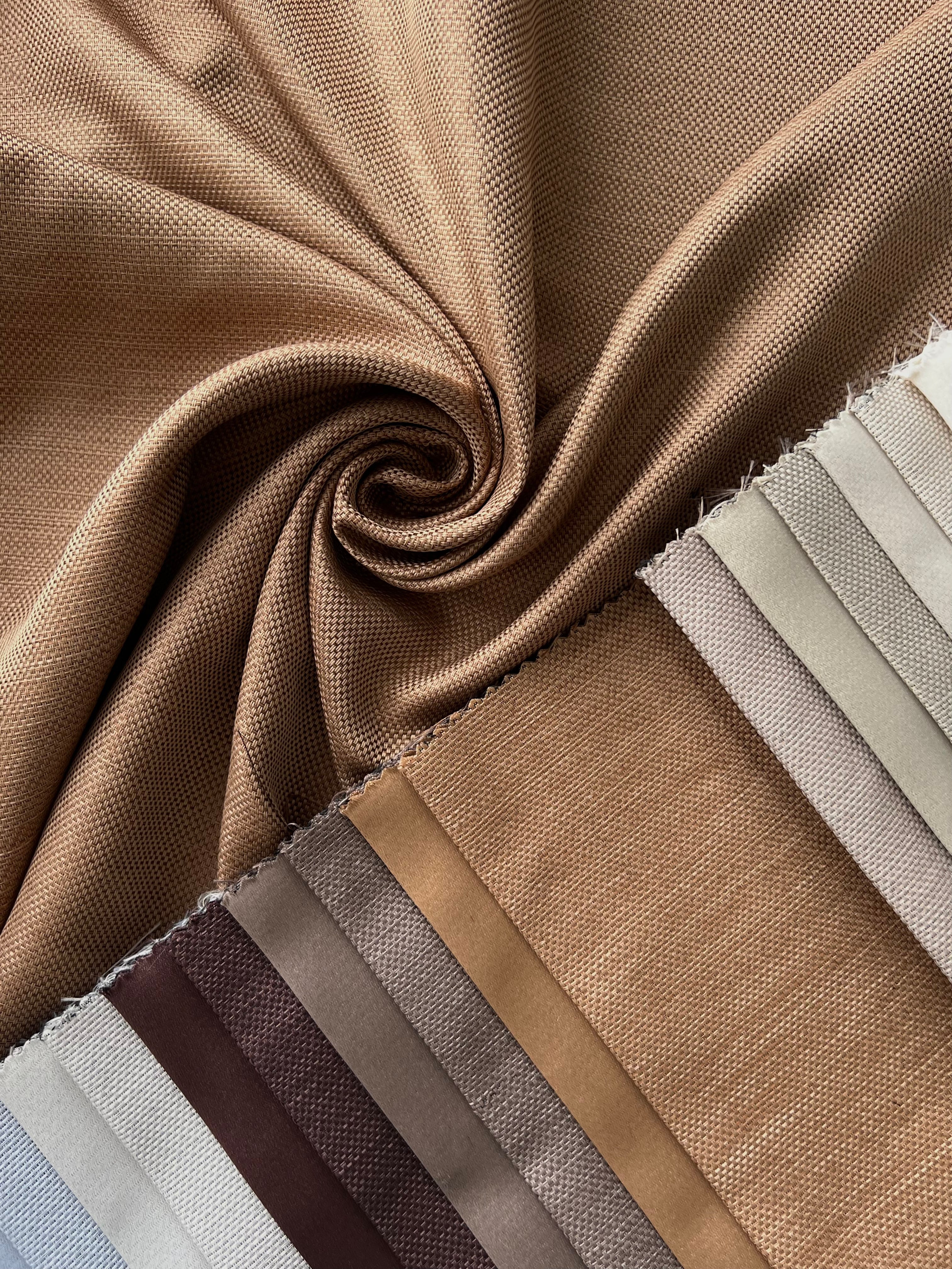 Plain linen woven curtain “Asil” with blackout lining, light brown color