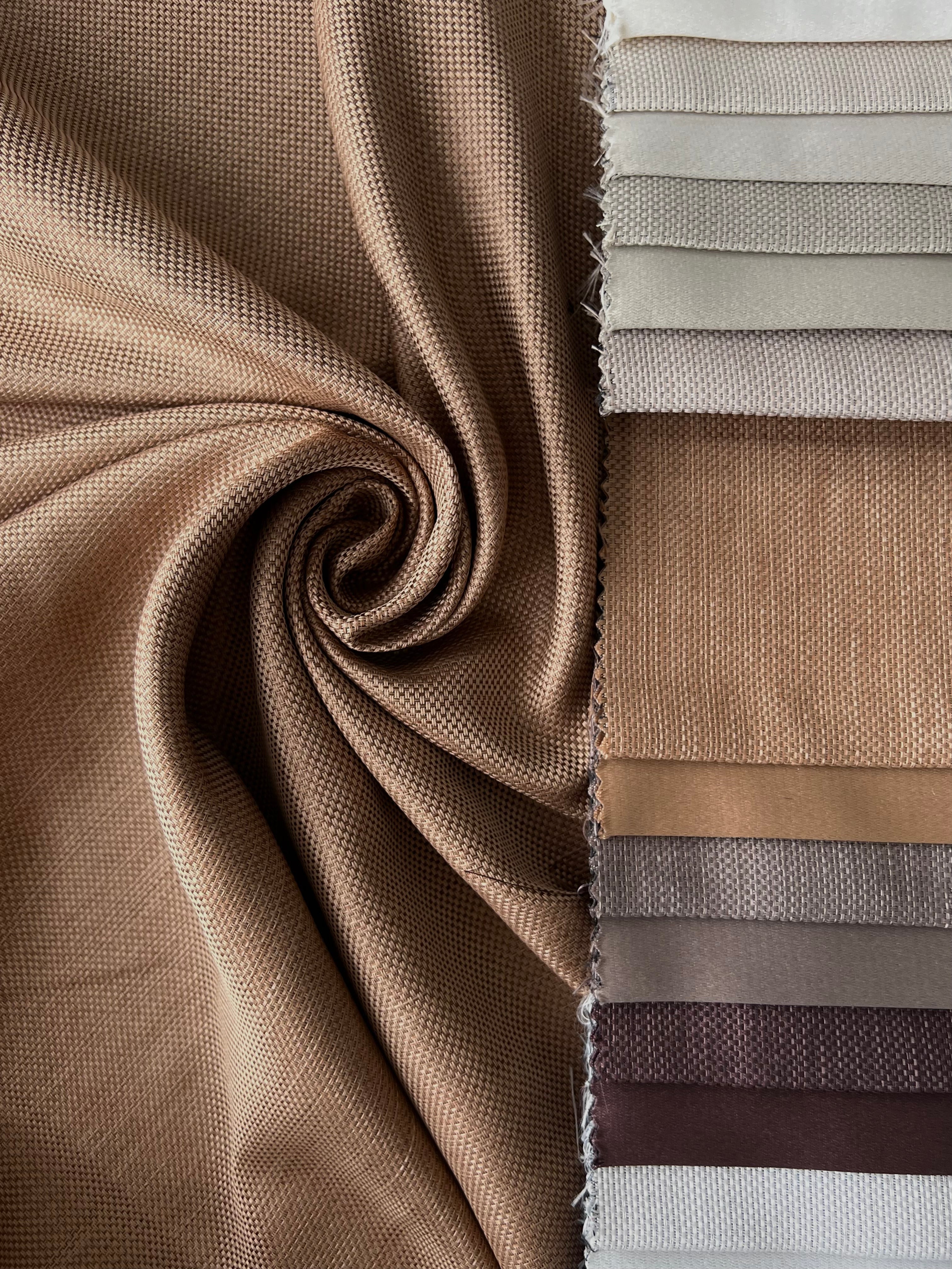 Plain linen woven curtain “Asil” with blackout lining, light brown color