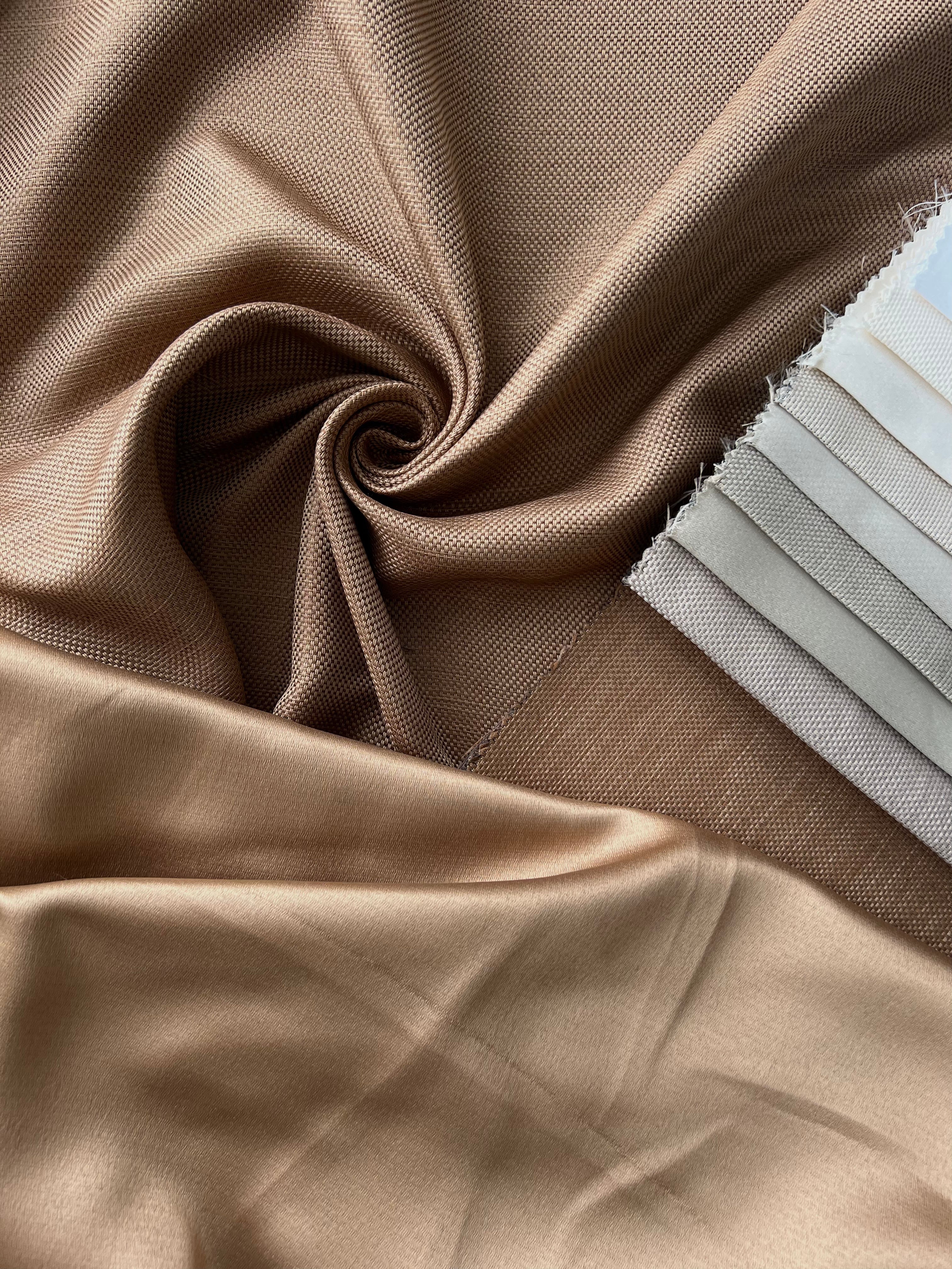 Plain linen woven curtain “Asil” with blackout lining, light brown color