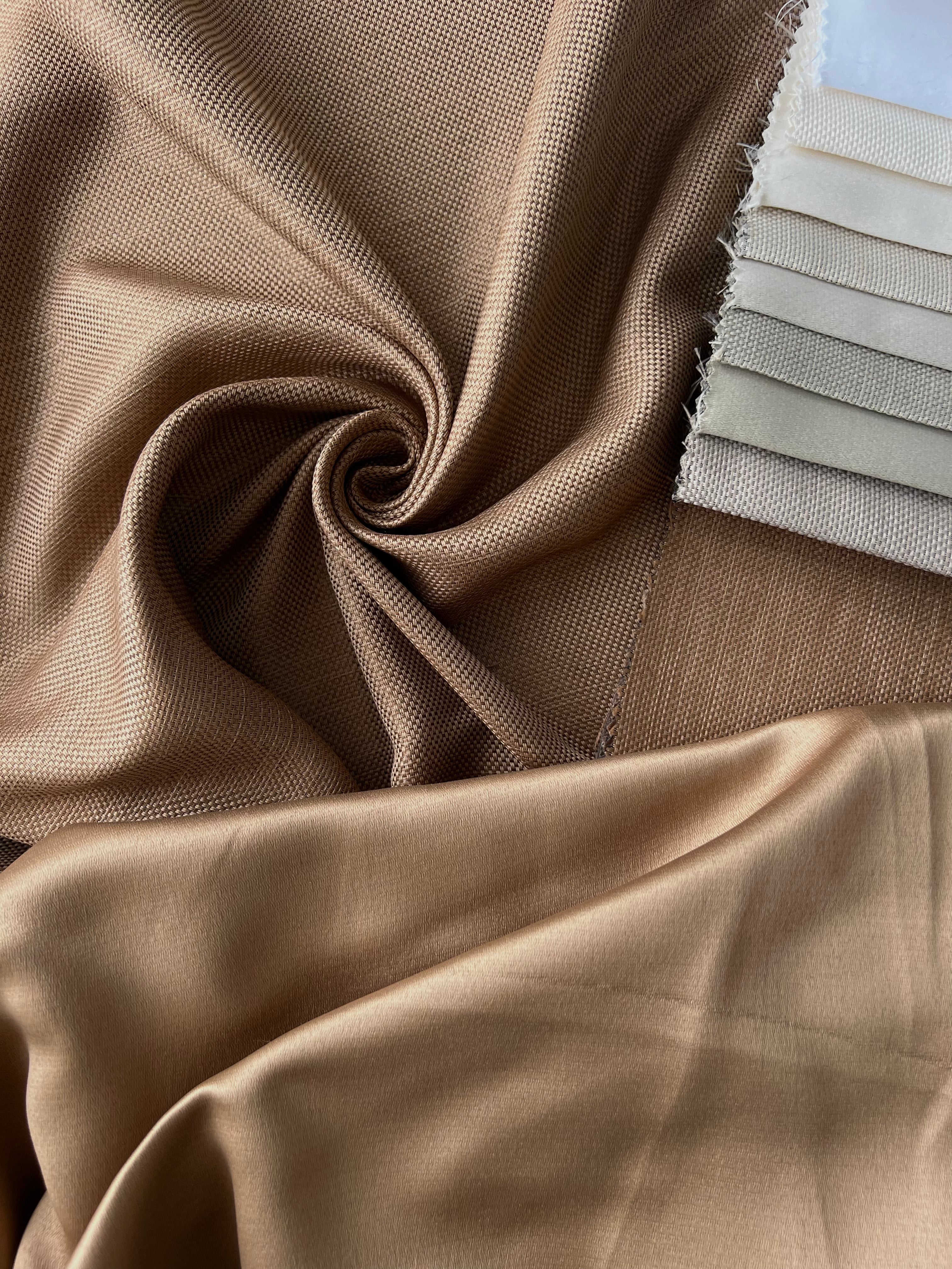 Plain linen woven curtain “Asil” with blackout lining, light brown color
