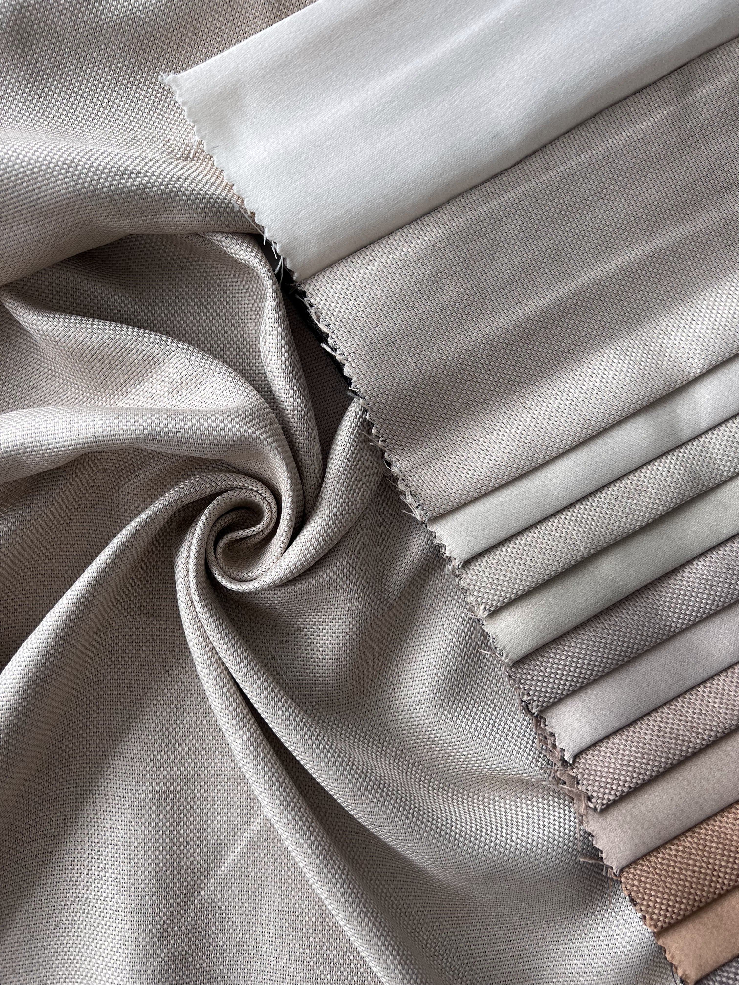 Plain linen woven curtain “Asil” with blackout lining, beige color