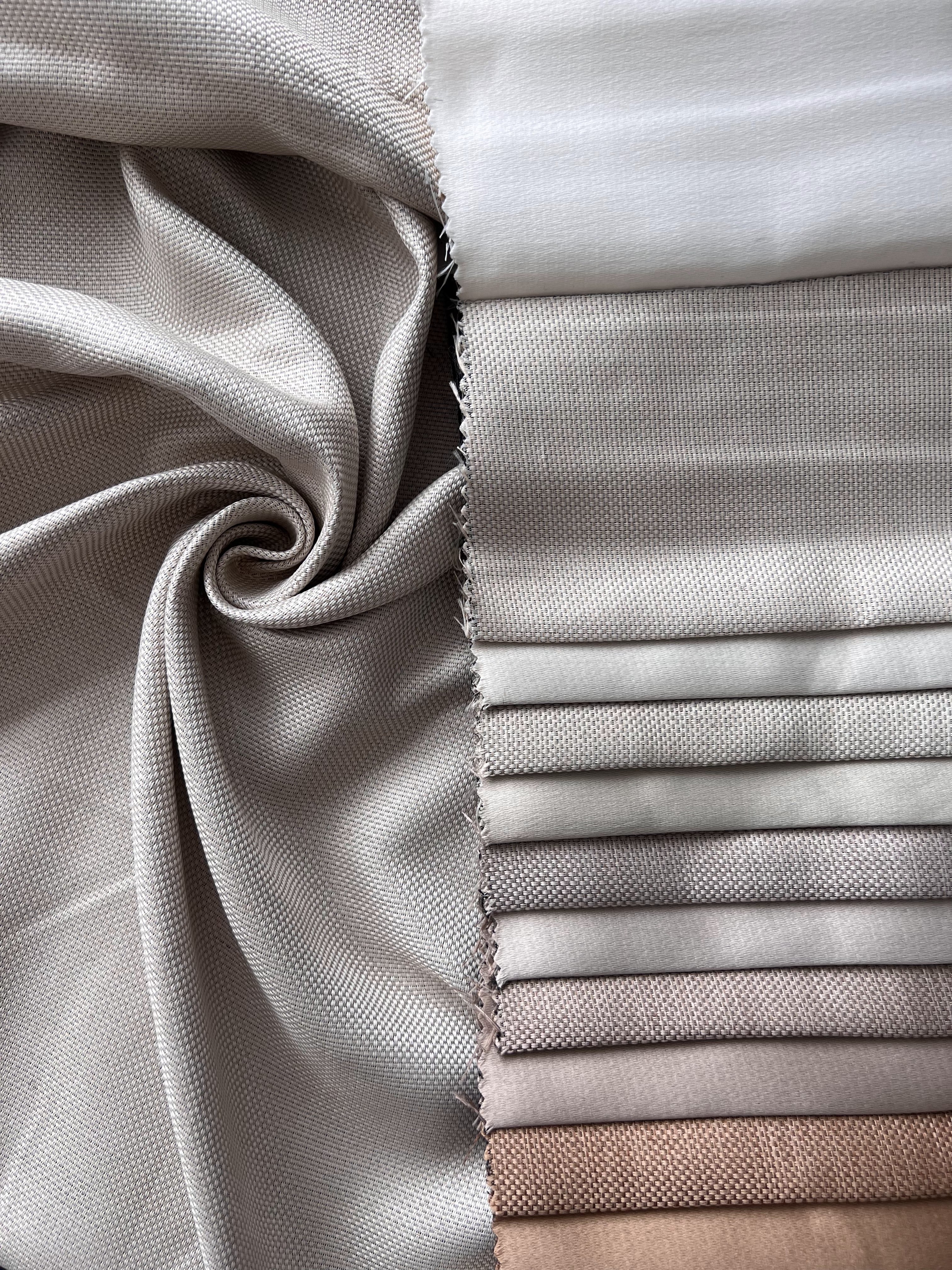 Plain linen woven curtain “Asil” with blackout lining, beige color