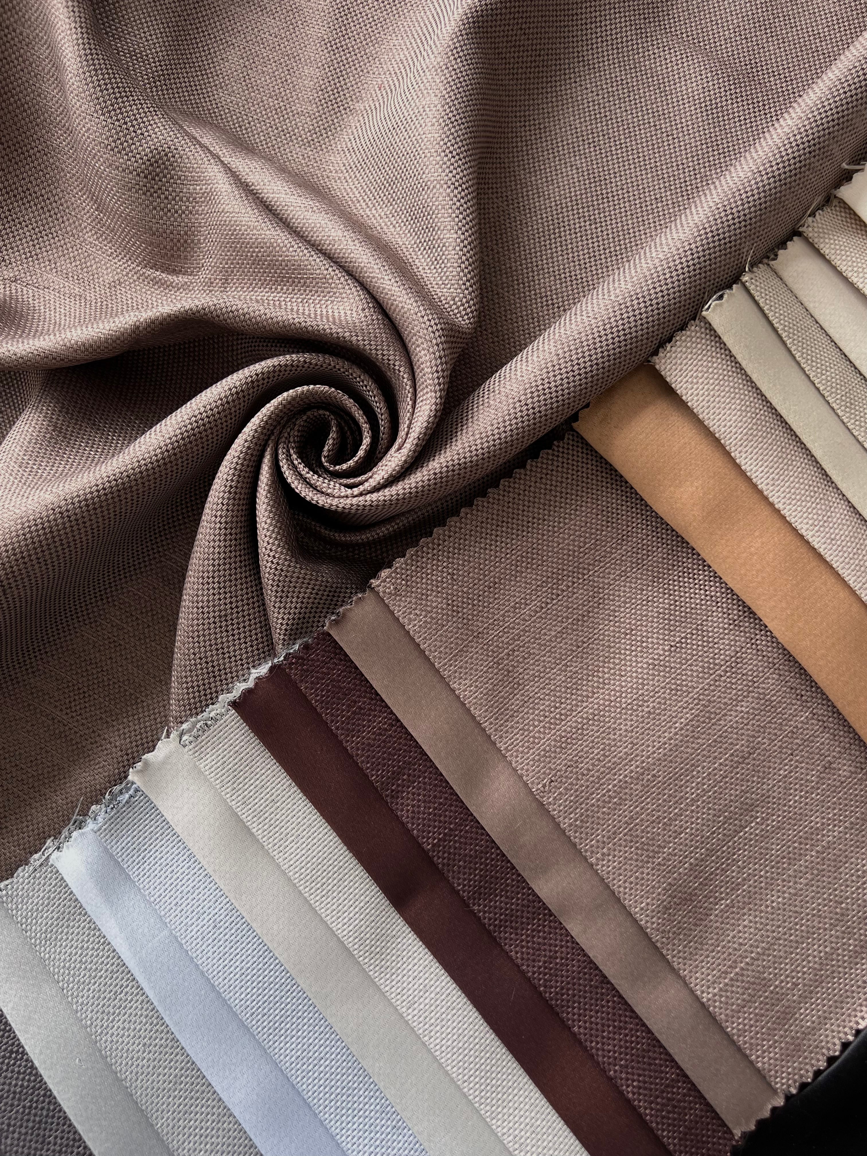 Plain linen woven curtain “Asil” with blackout lining, gray-brown color