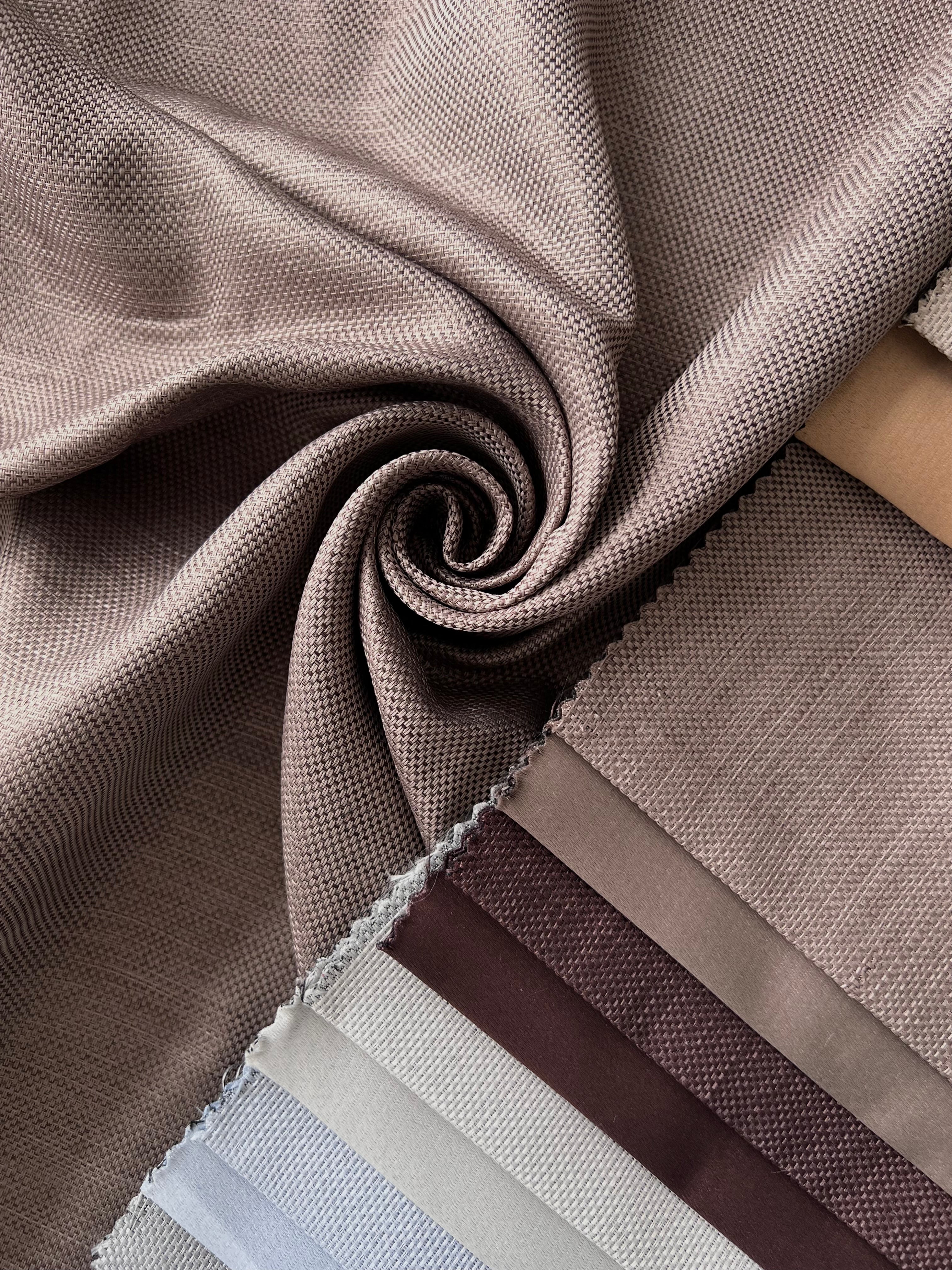 Plain linen woven curtain “Asil” with blackout lining, gray-brown color