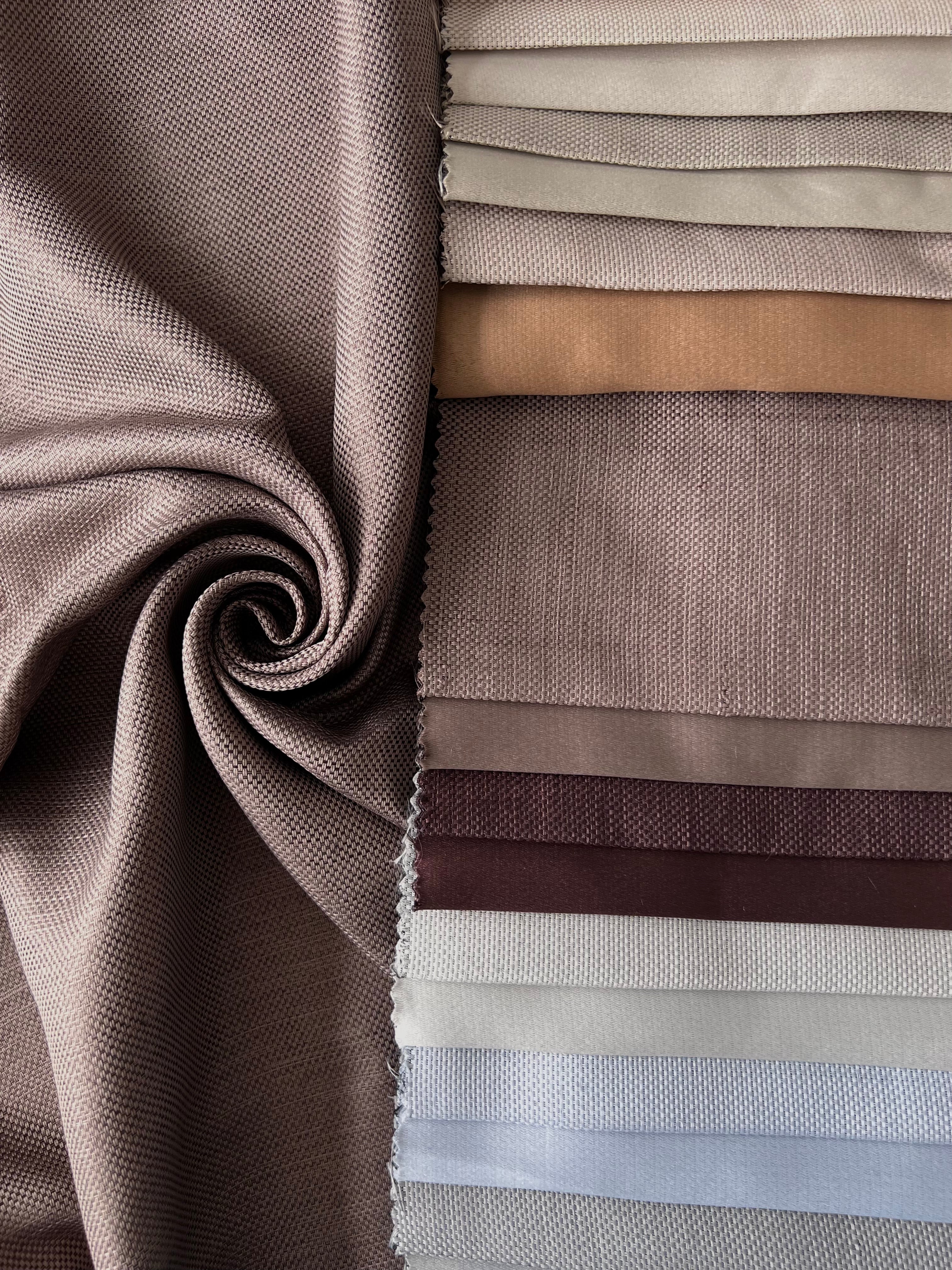 Plain linen woven curtain “Asil” with blackout lining, gray-brown color