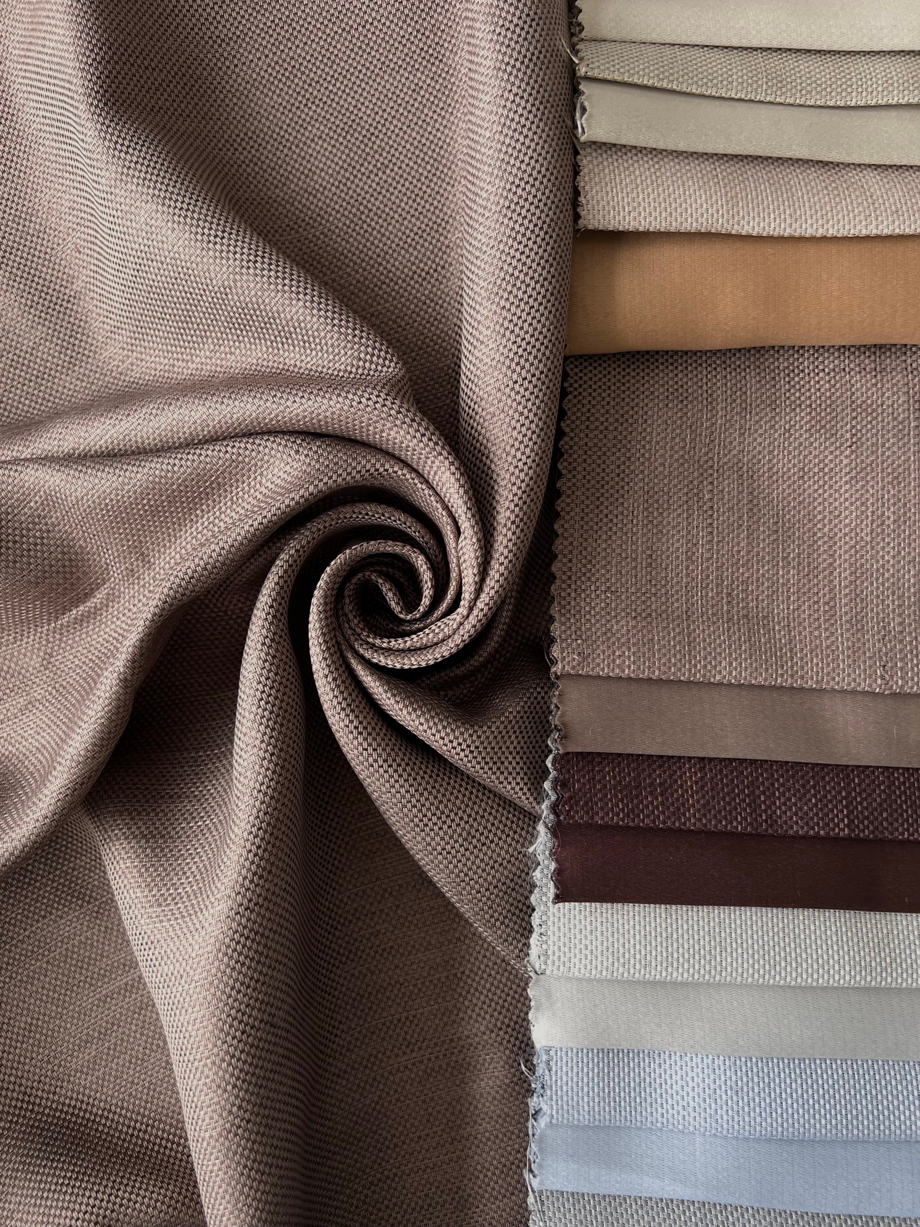 Plain linen woven curtain “Asil” with blackout lining, gray-brown color