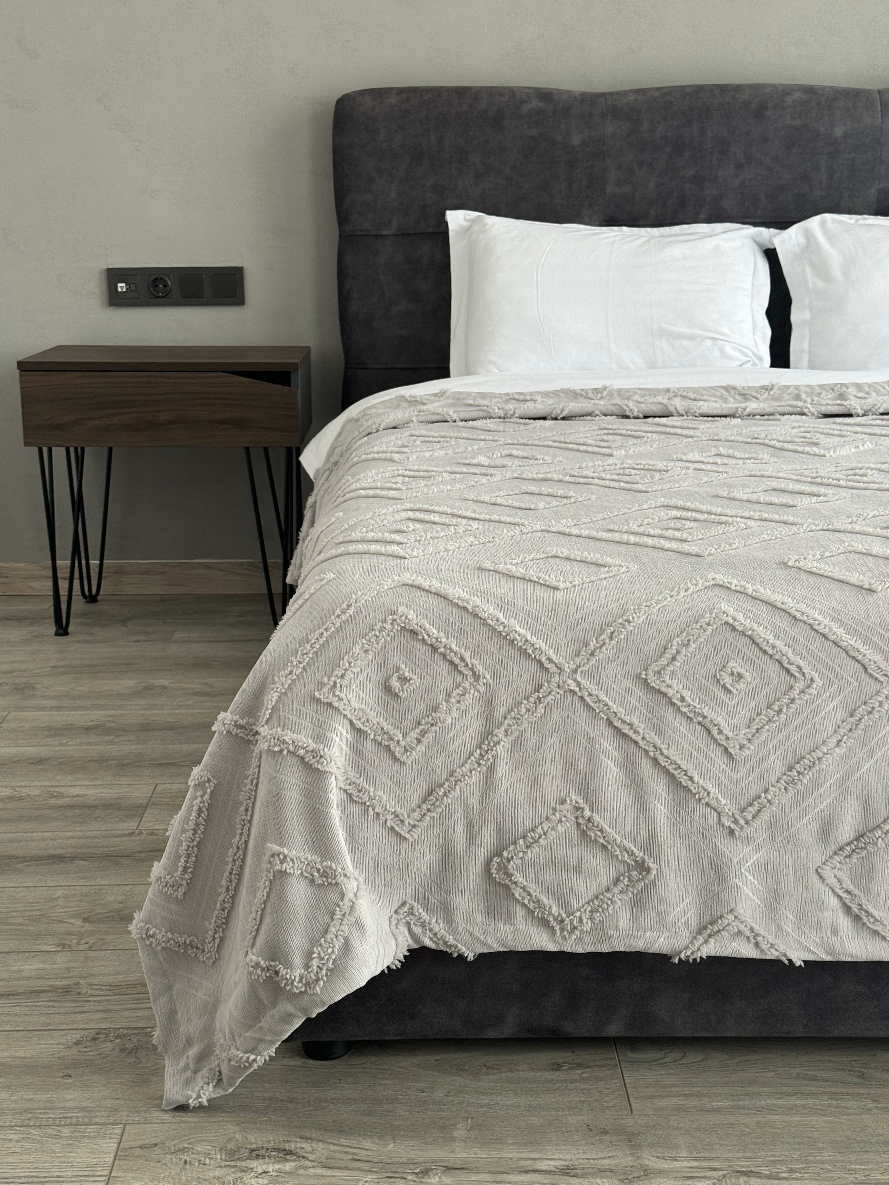Scandinavian bedspread, 100% cotton, grey color