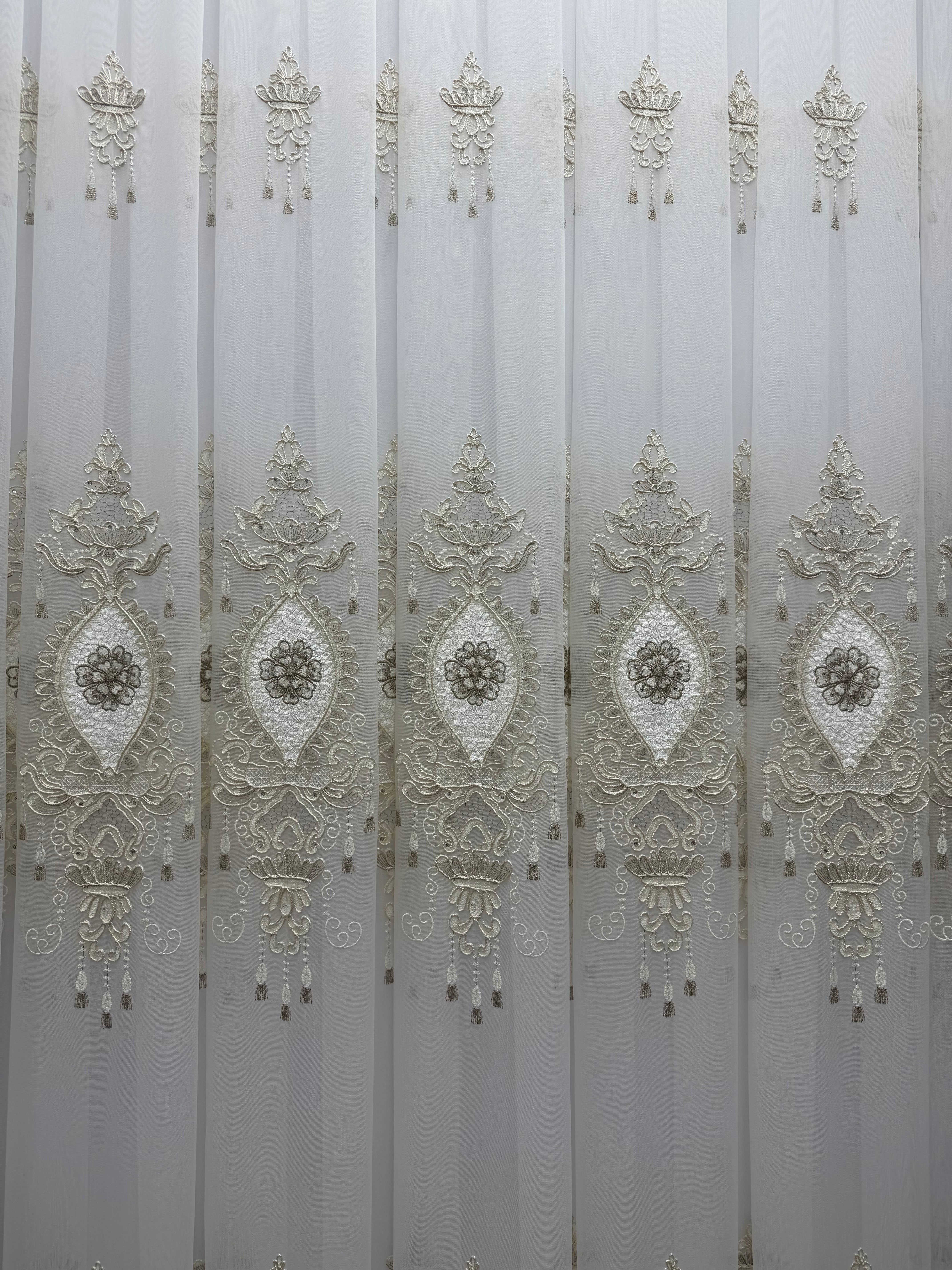 Bamboo-based tulle with embroidery, velvet inserts and gems, brown/gold color