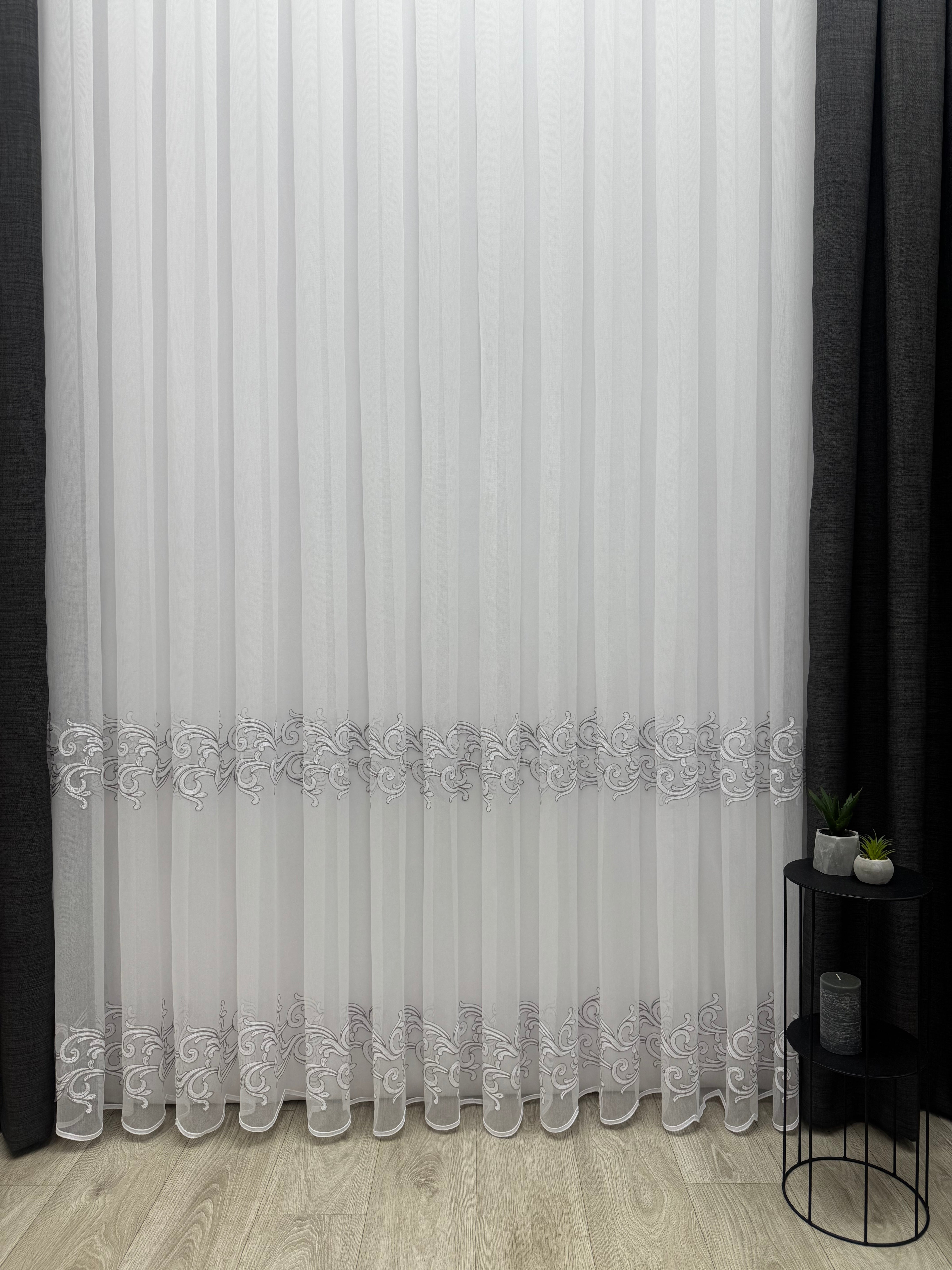 Bamboo-based tulle with beautiful embroidery, gray color