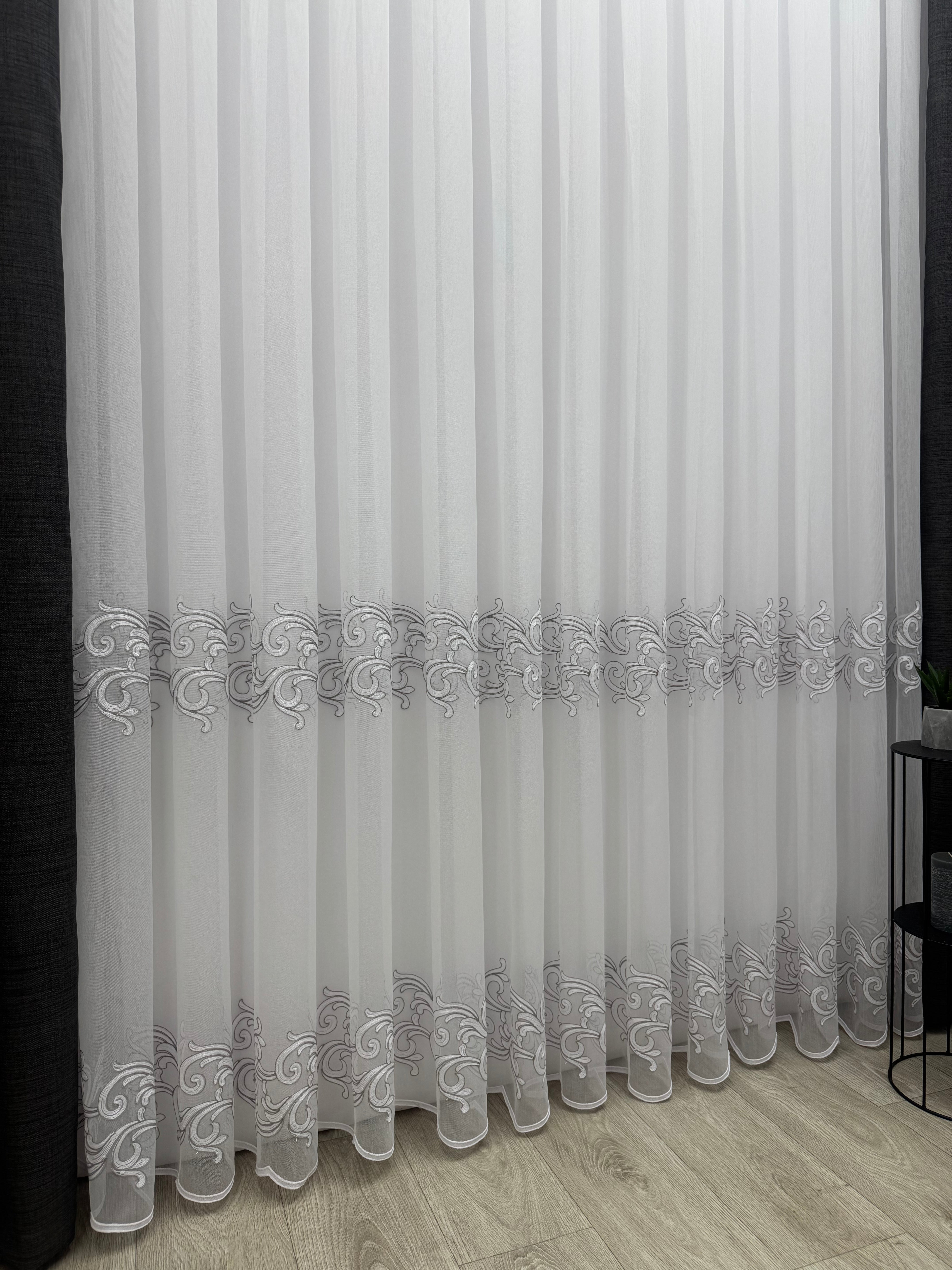 Bamboo-based tulle with beautiful embroidery, gray color
