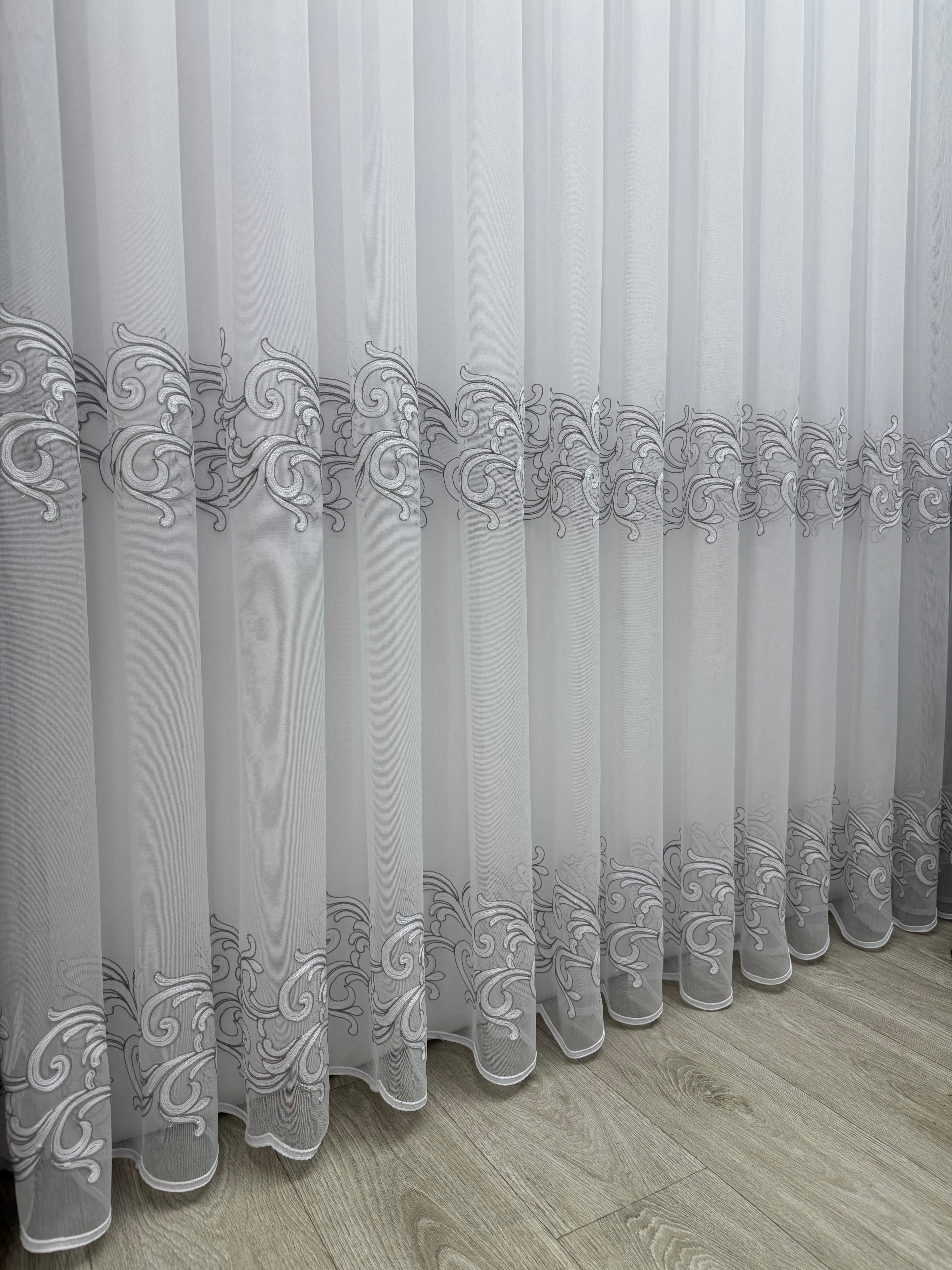Bamboo-based tulle with beautiful embroidery, gray color