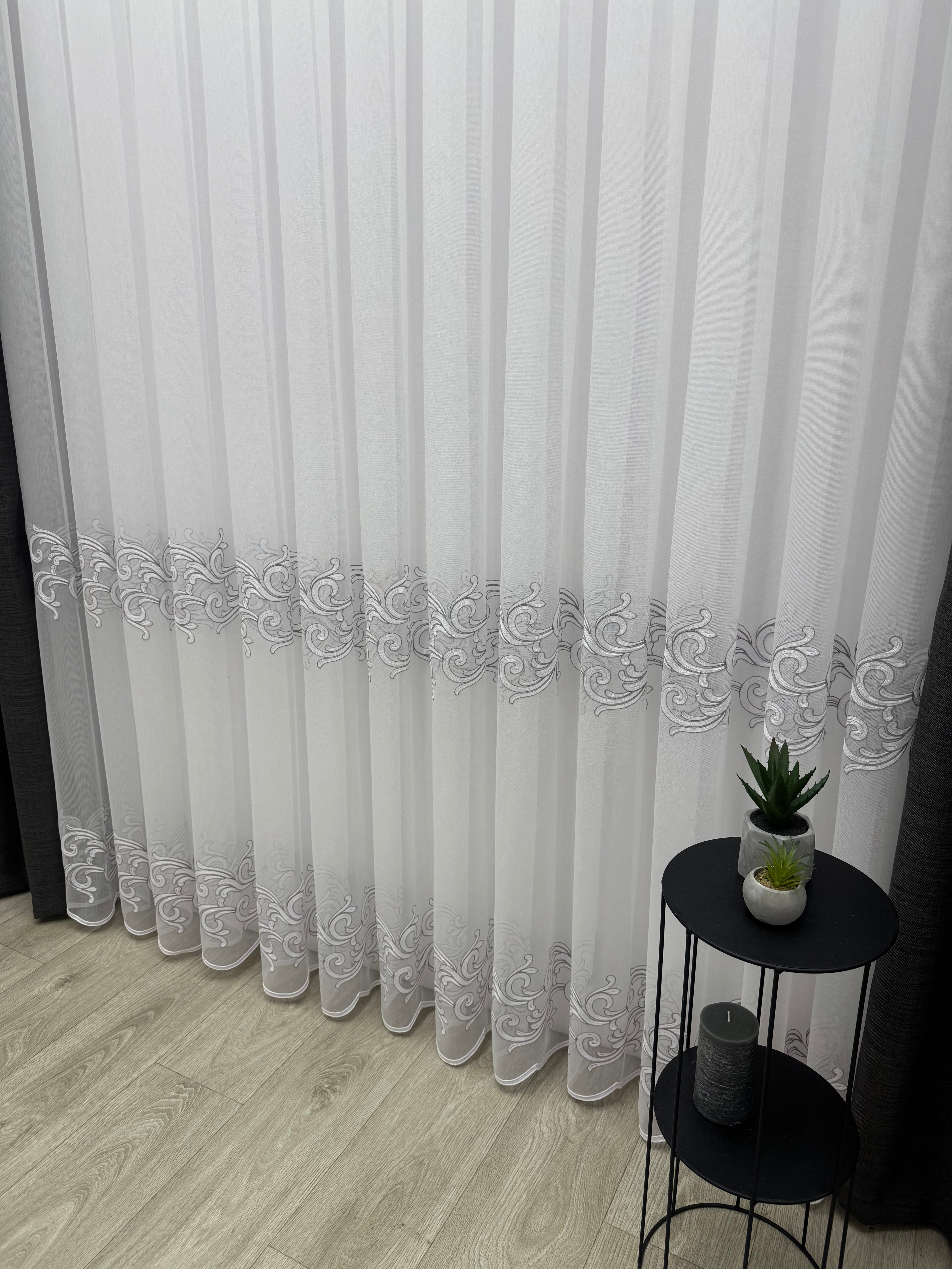 Bamboo-based tulle with beautiful embroidery, gray color