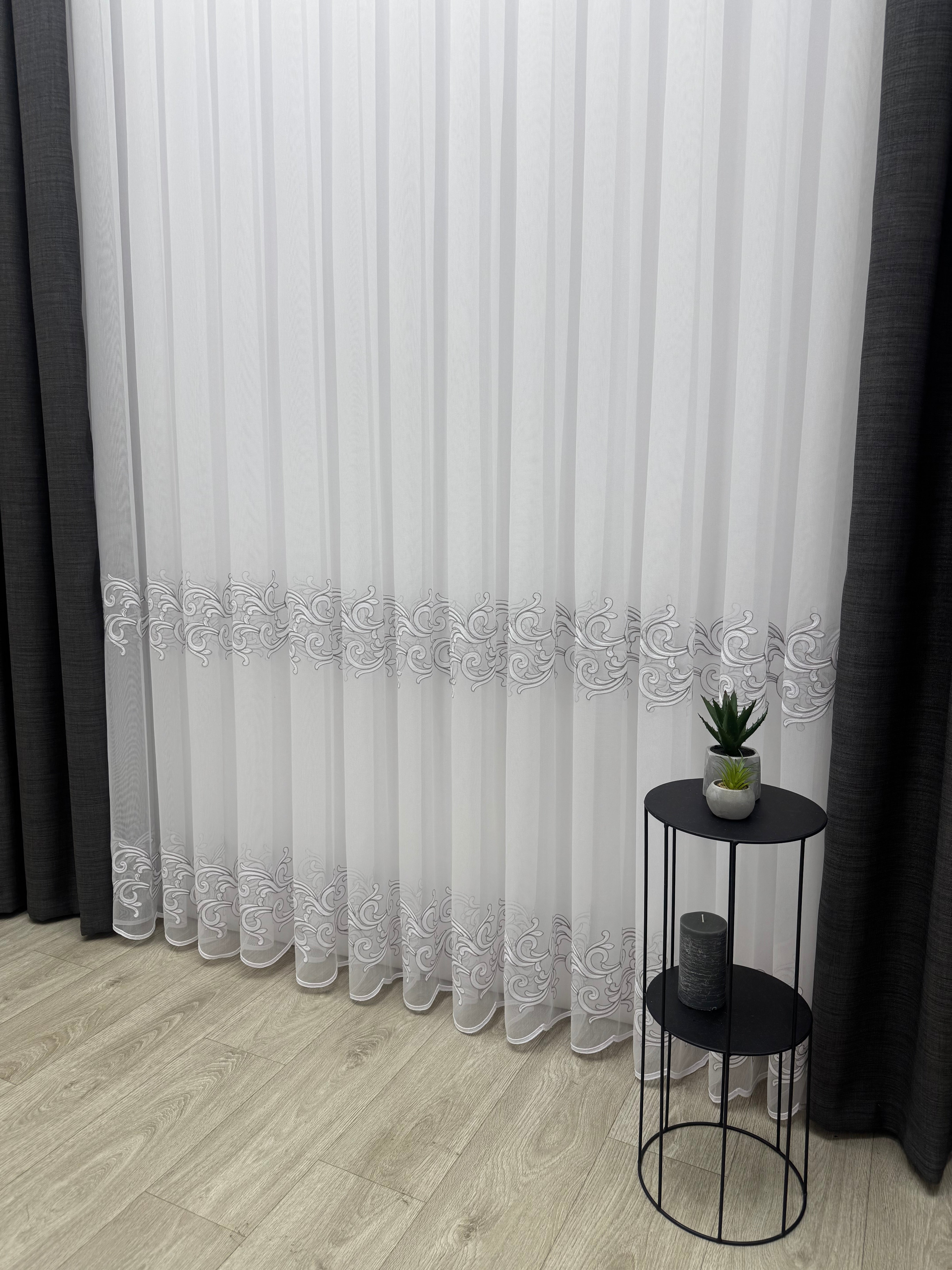 Bamboo-based tulle with beautiful embroidery, gray color
