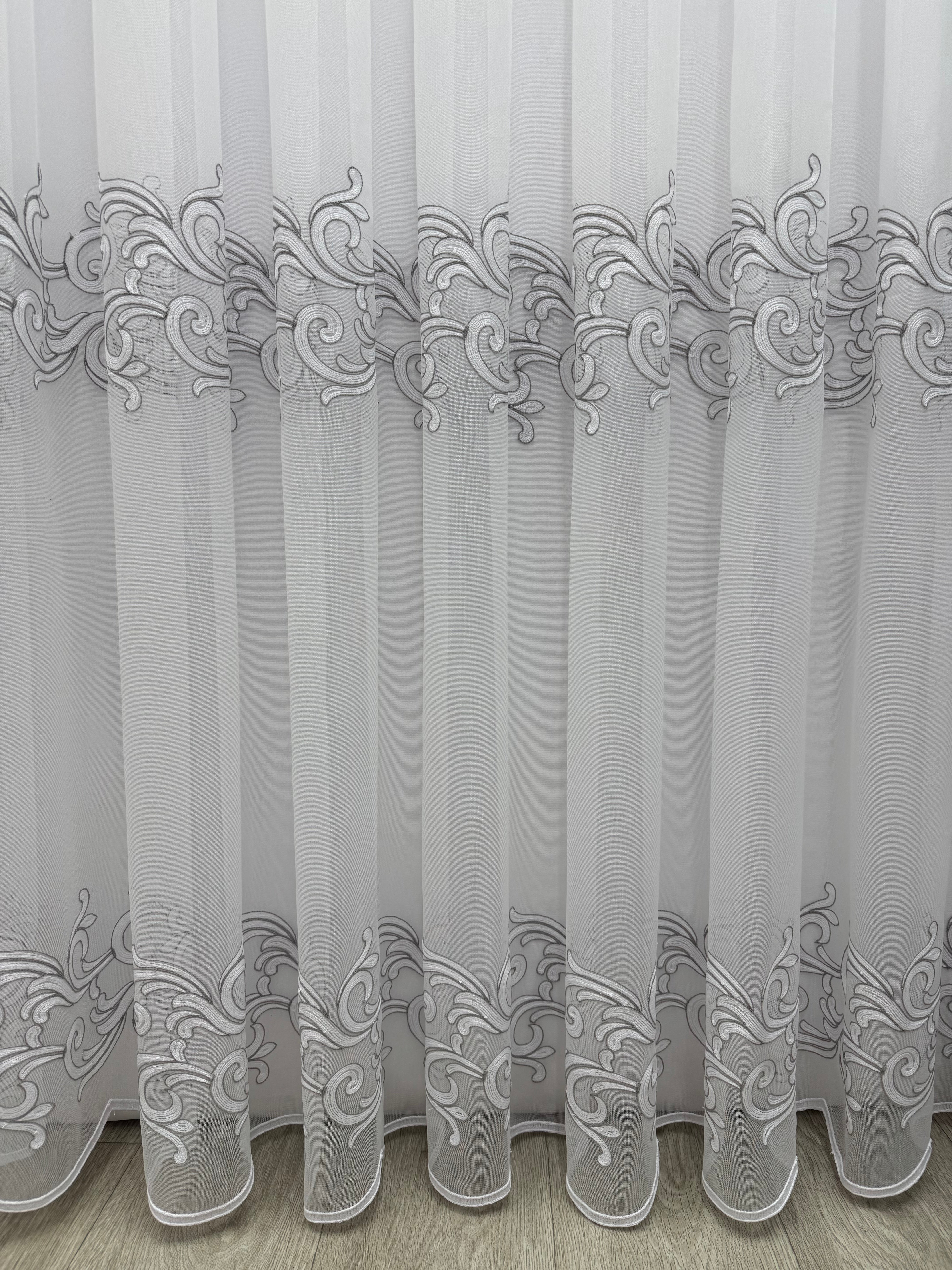 Bamboo-based tulle with beautiful embroidery, gray color