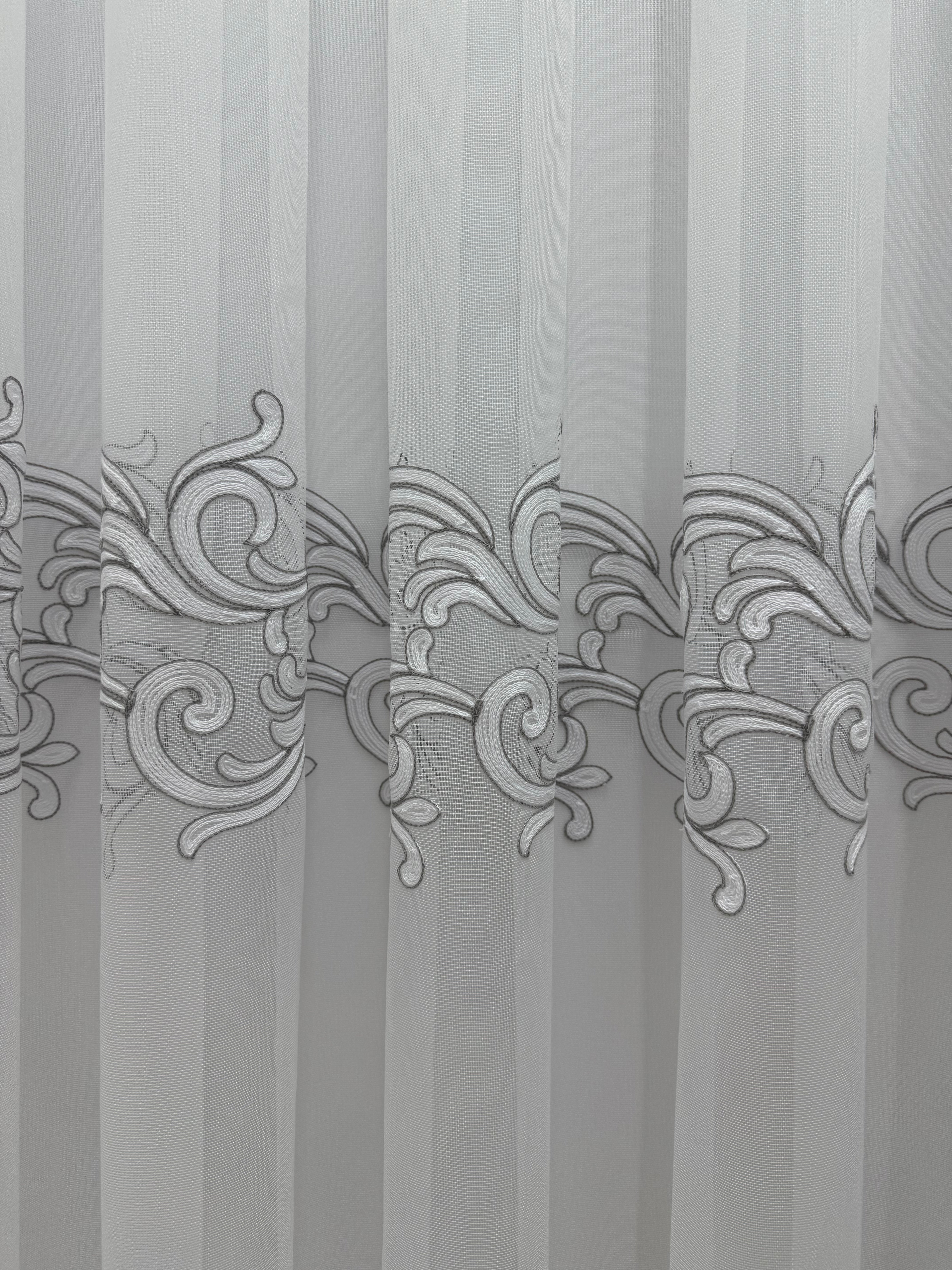 Bamboo-based tulle with beautiful embroidery, gray color