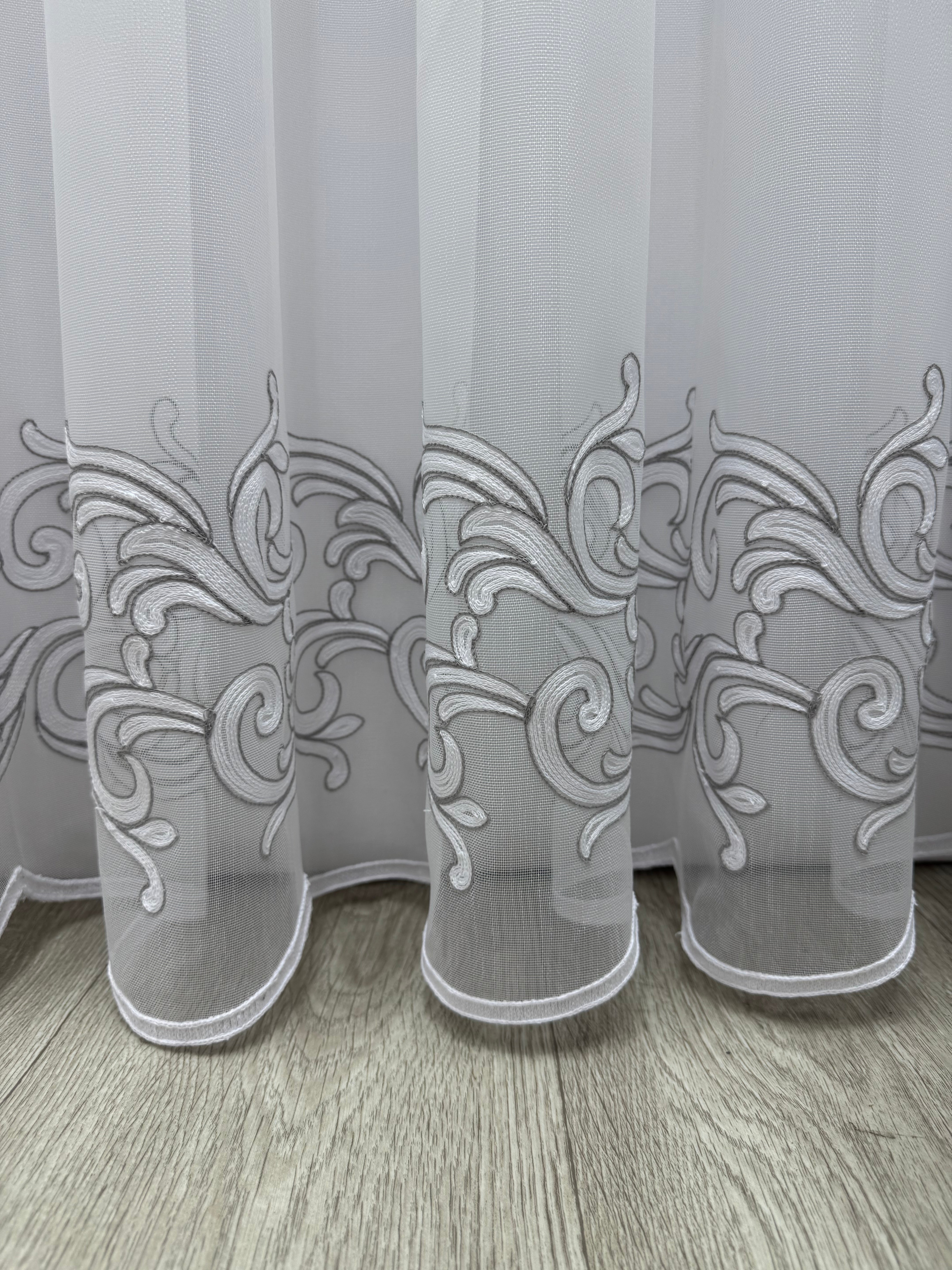 Bamboo-based tulle with beautiful embroidery, gray color