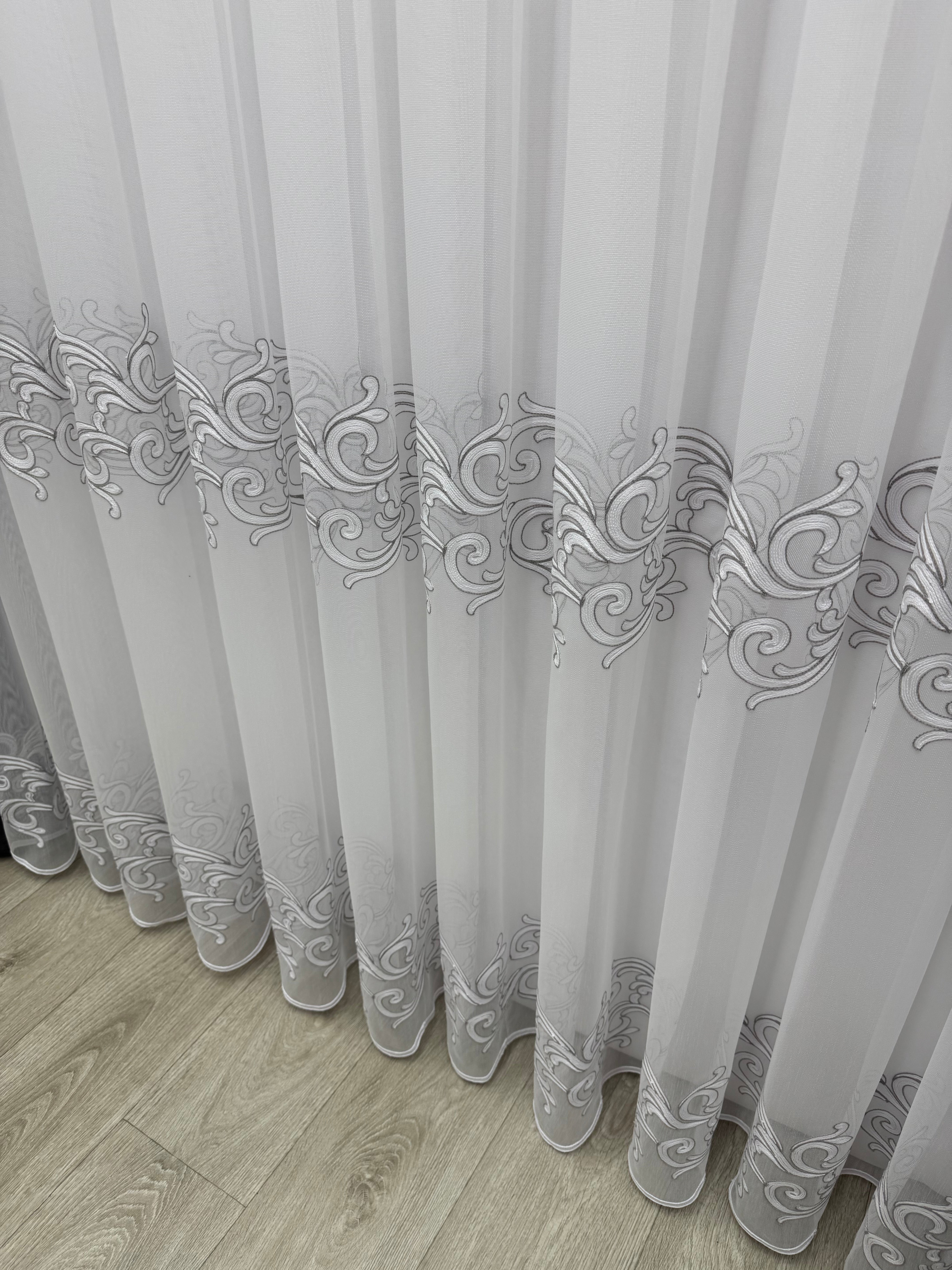 Bamboo-based tulle with beautiful embroidery, gray color