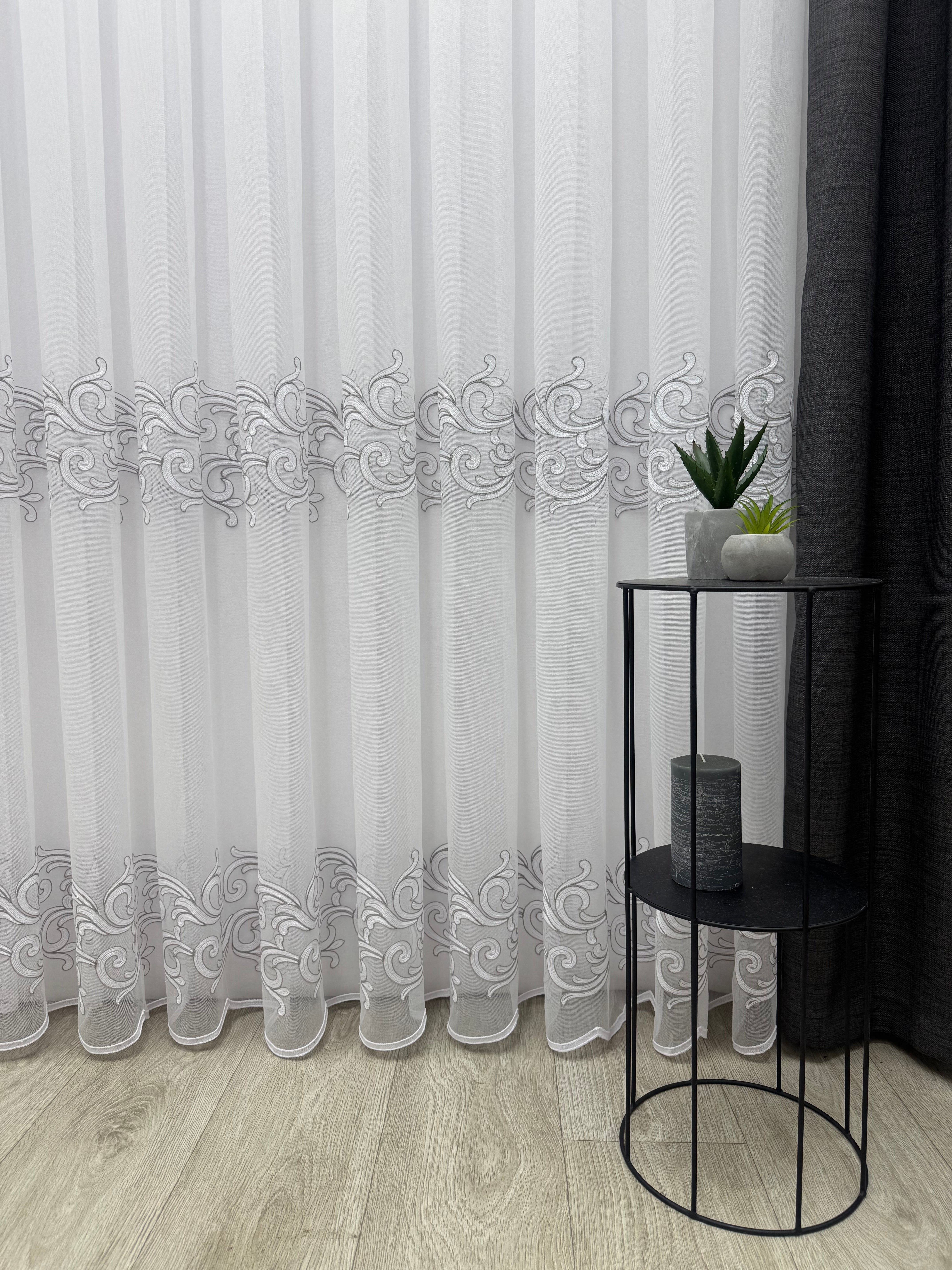 Bamboo-based tulle with beautiful embroidery, gray color