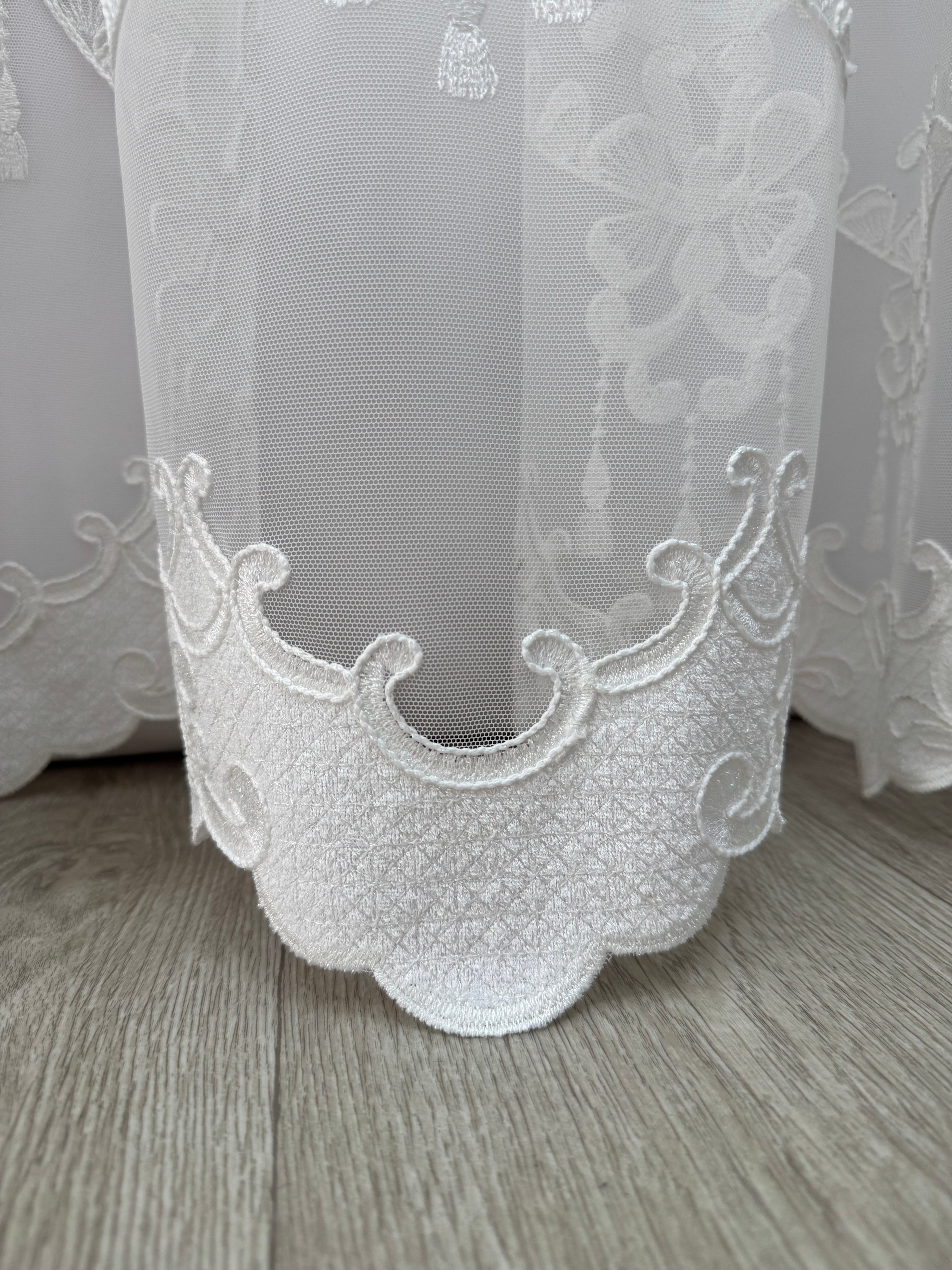 Bamboo-based tulle with embroidery, velvet inserts and gems, milk color