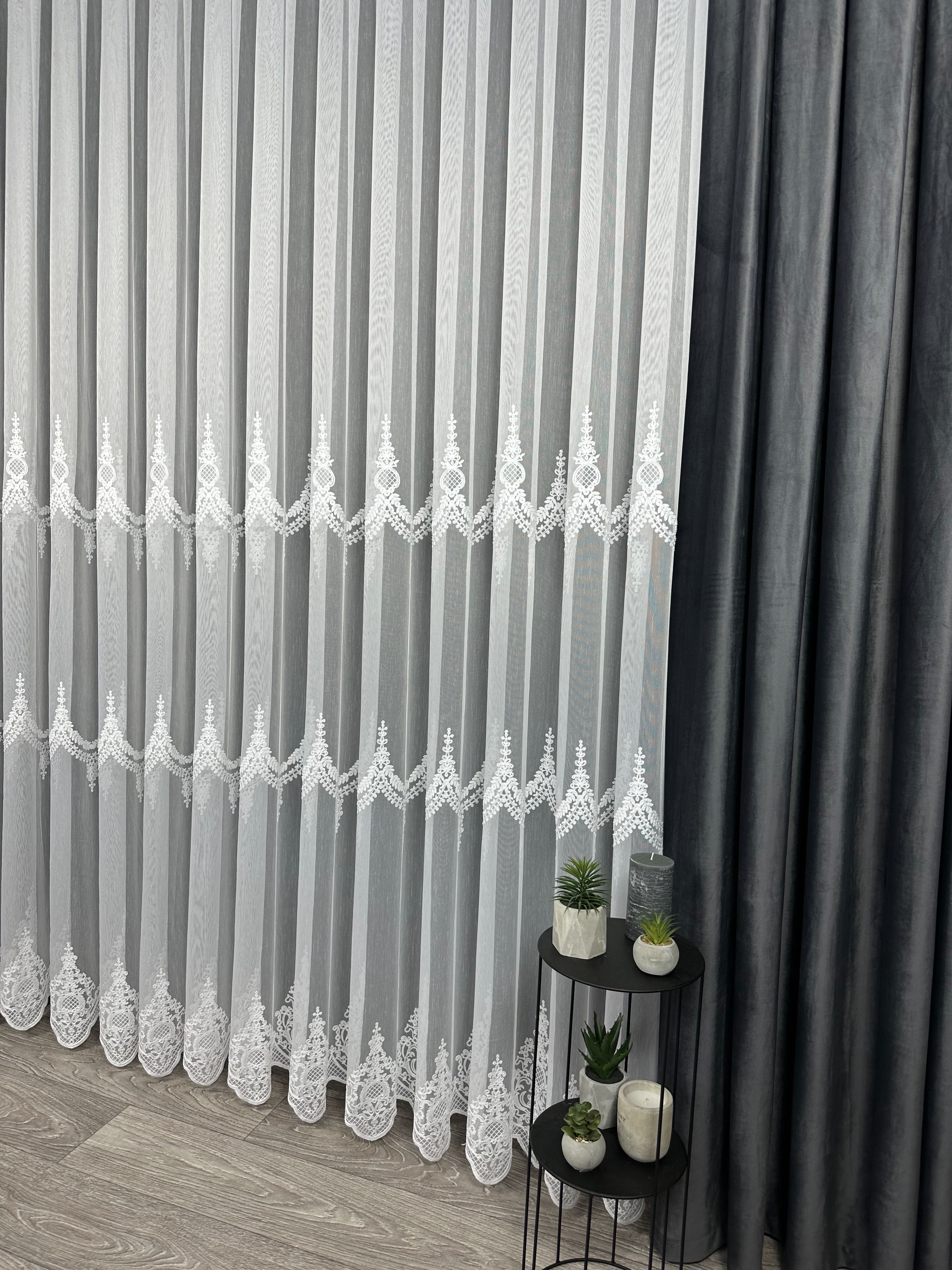 Sheer curtain with beautiful embroidery, white color