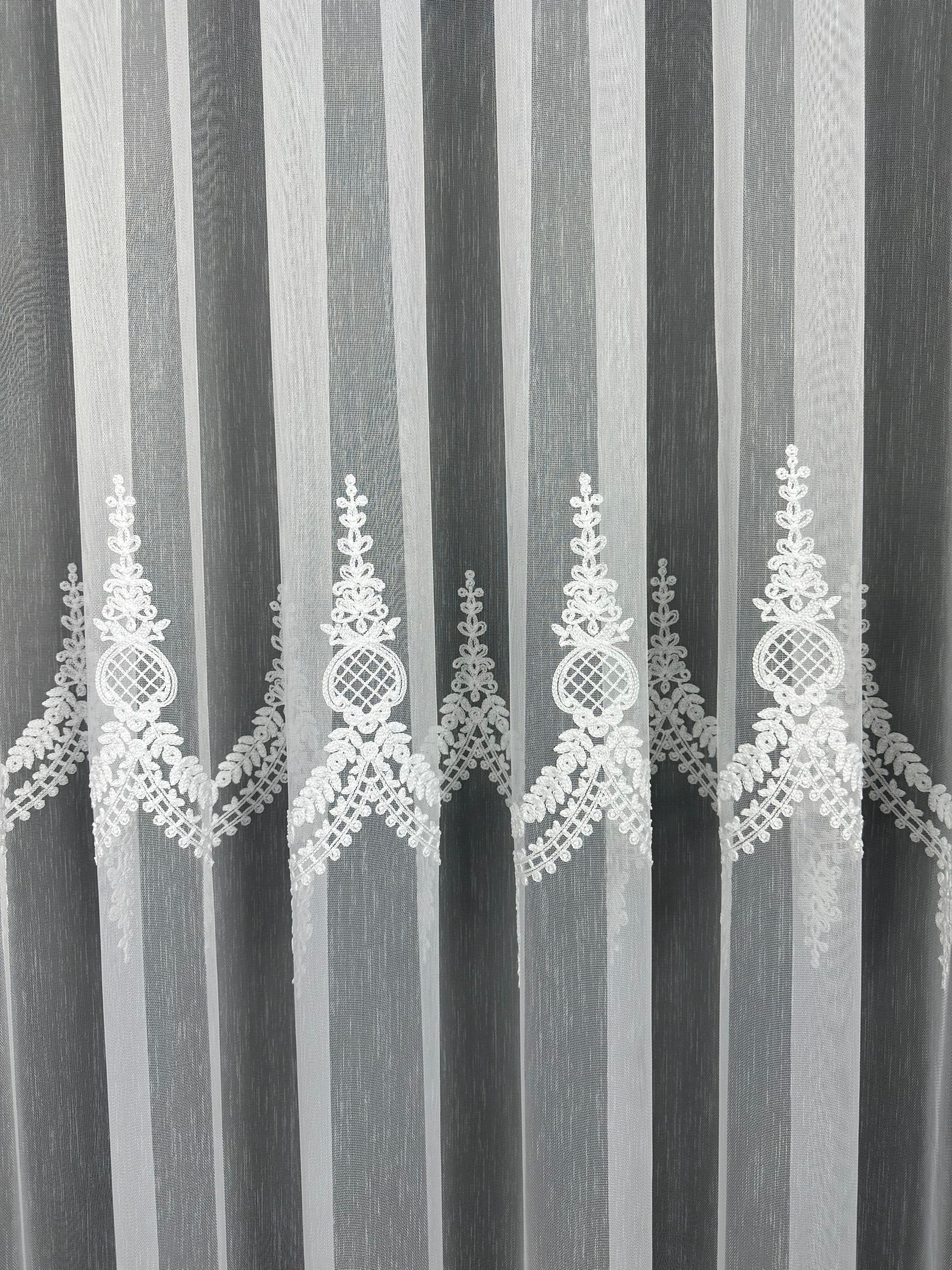 Sheer curtain with beautiful embroidery, white color