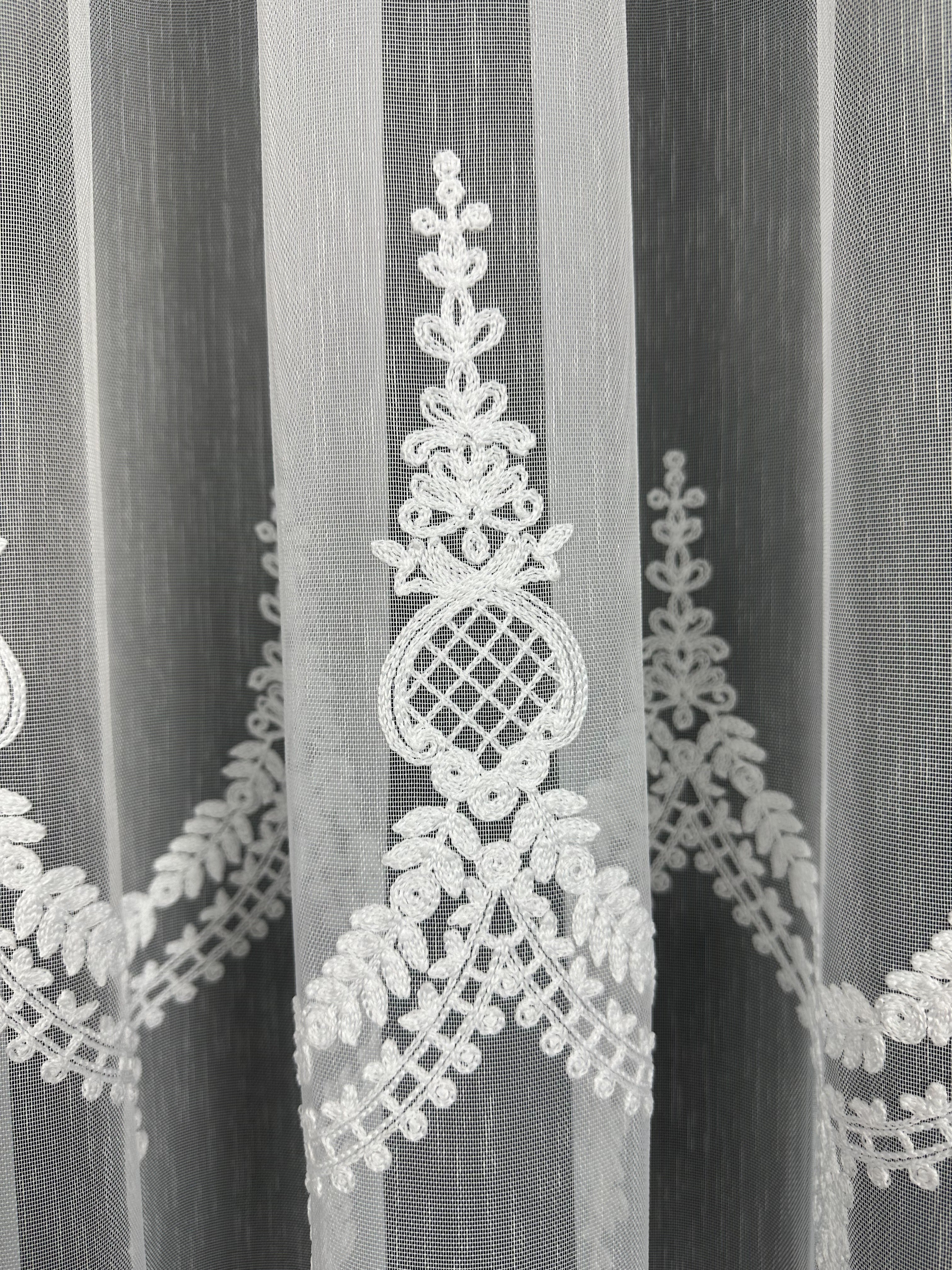 Sheer curtain with beautiful embroidery, white color