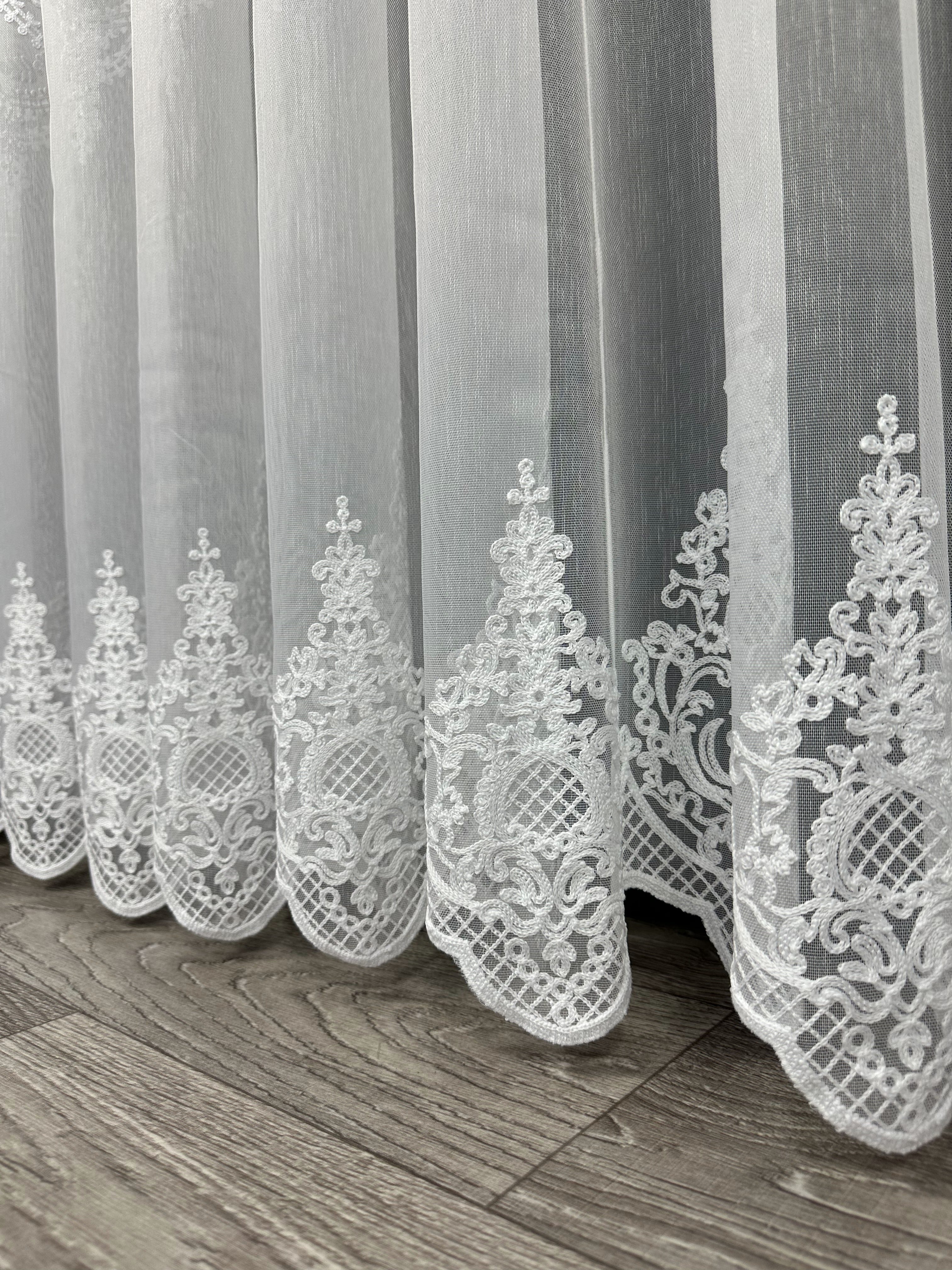 Sheer curtain with beautiful embroidery, white color