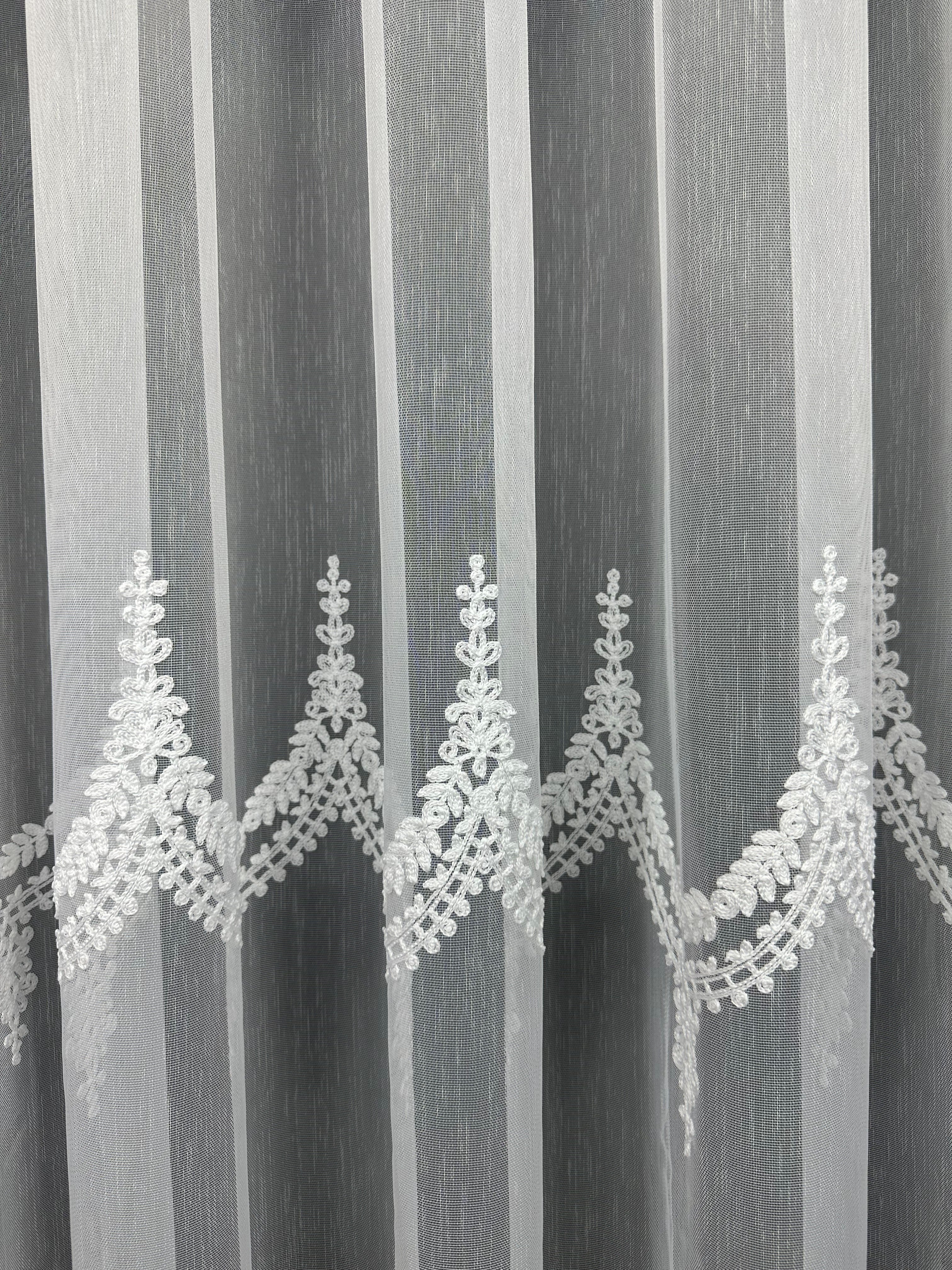 Sheer curtain with beautiful embroidery, white color