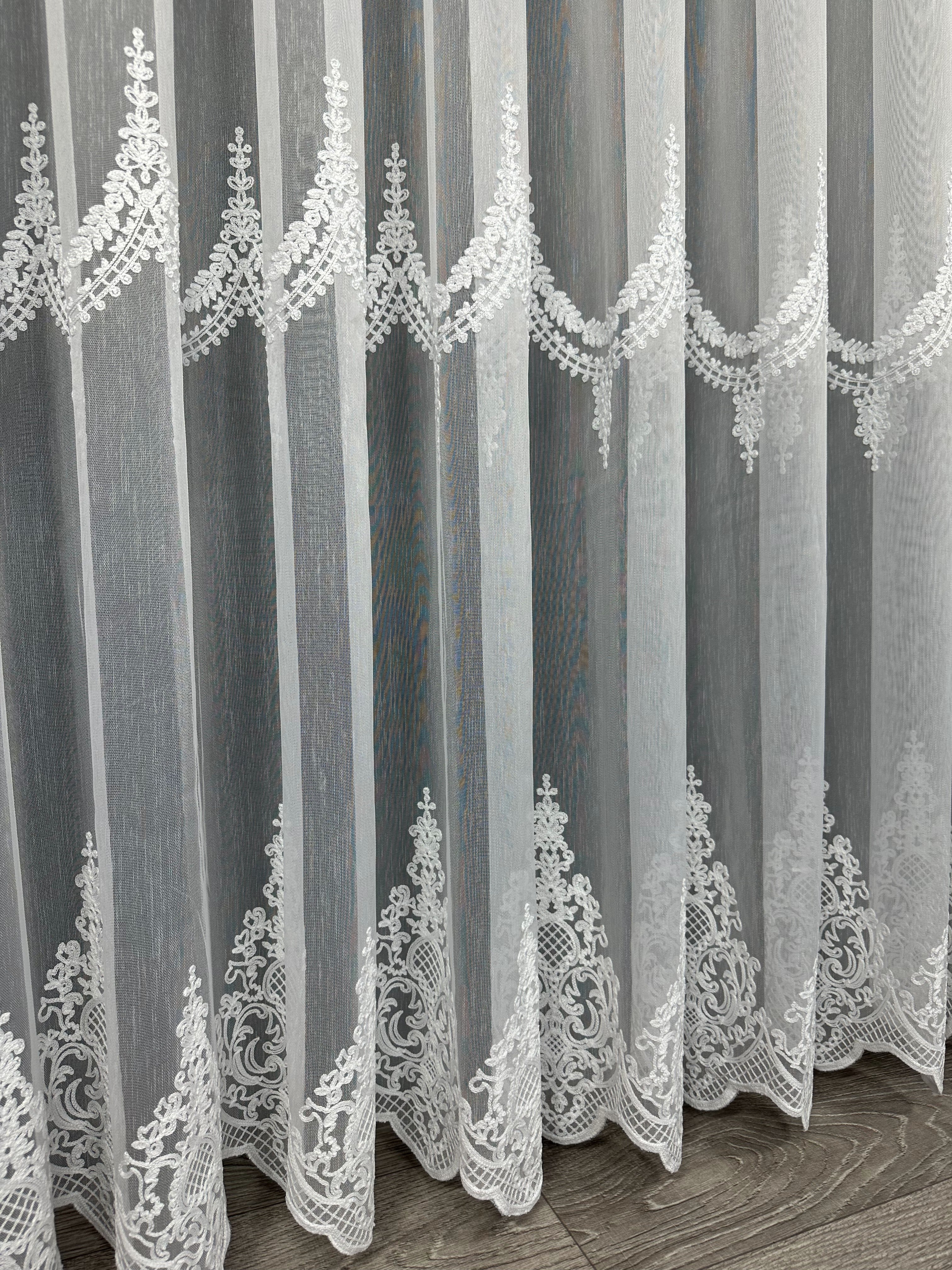 Sheer curtain with beautiful embroidery, white color