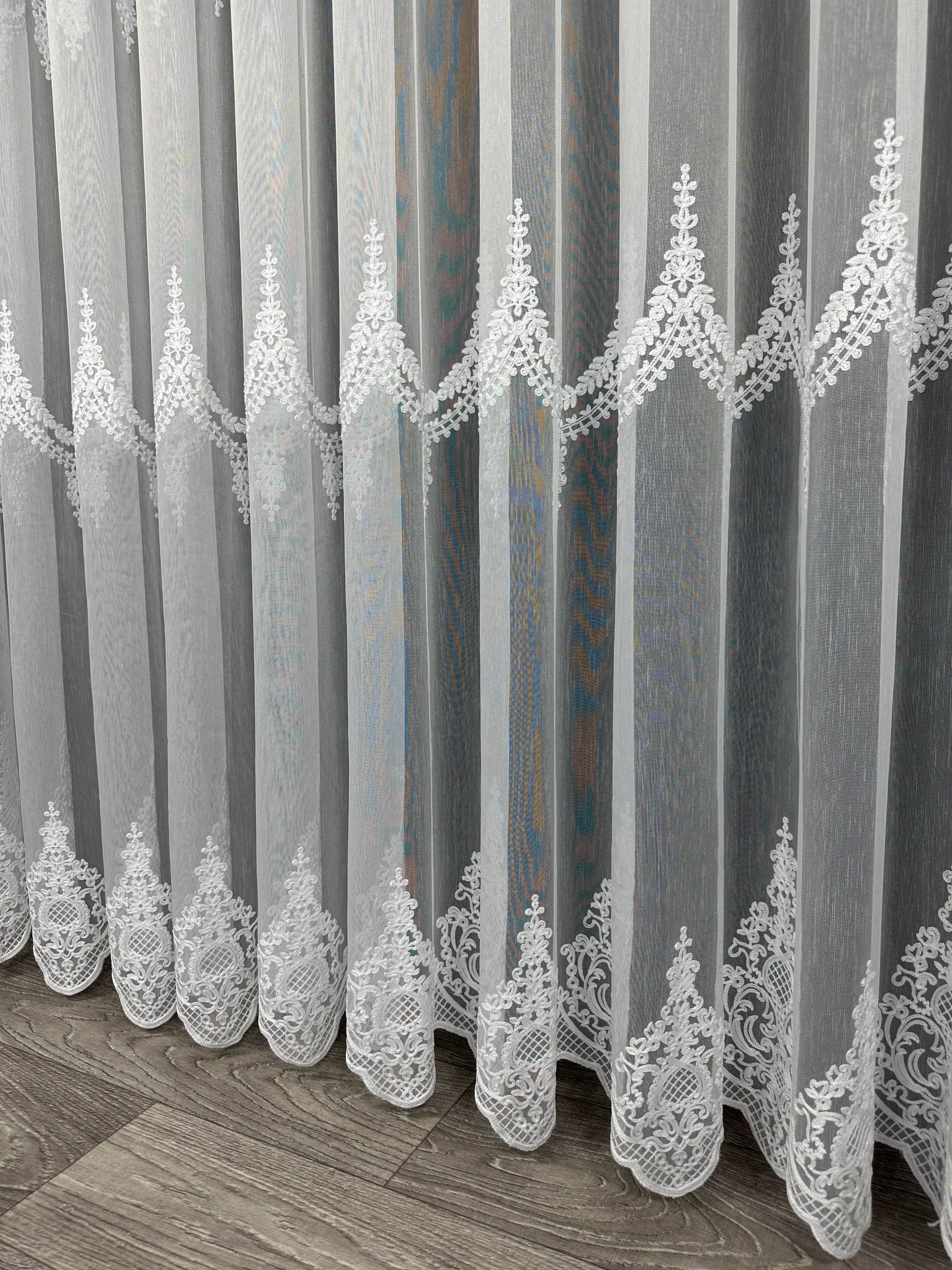 Sheer curtain with beautiful embroidery, white color