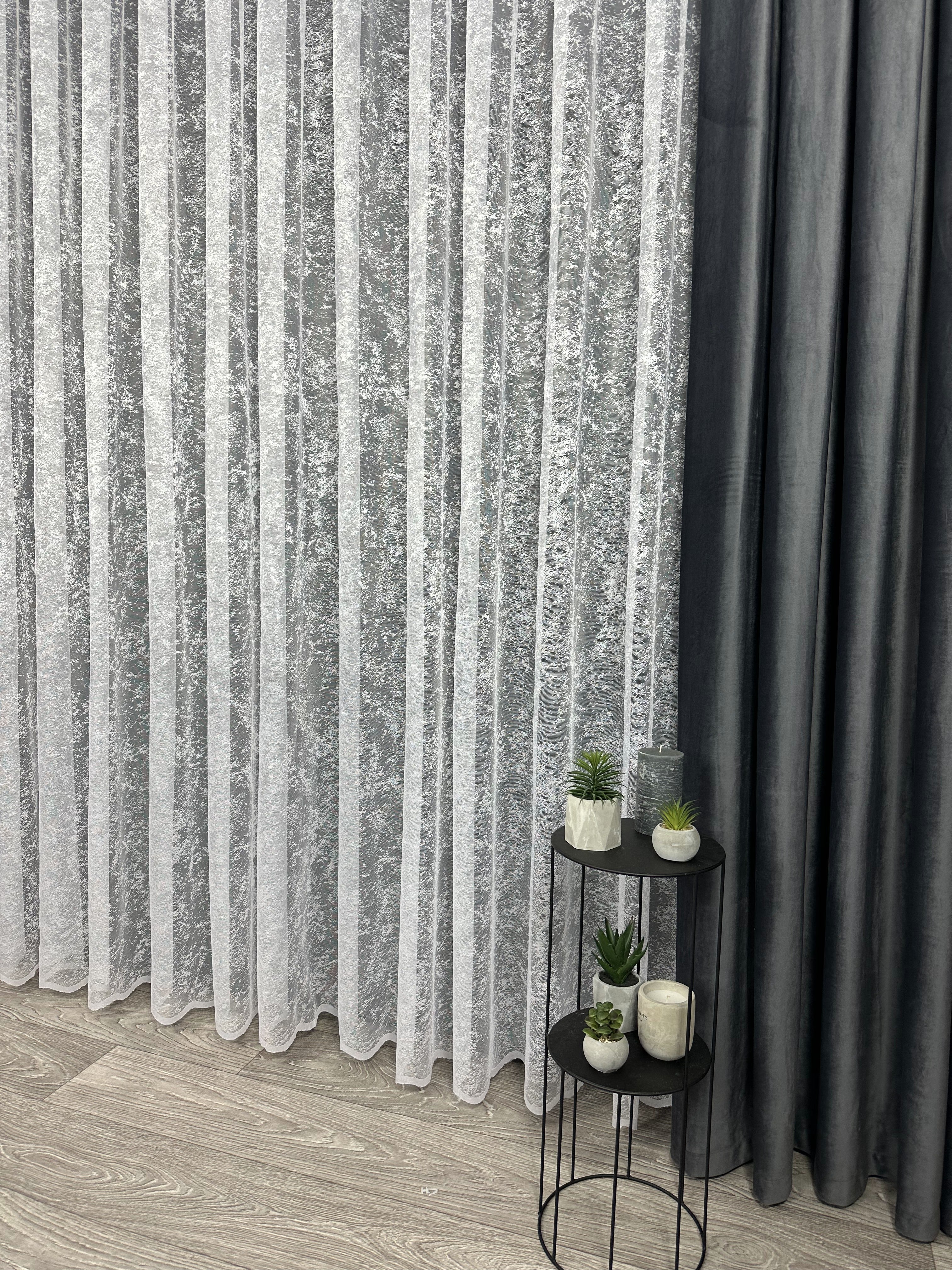 Sheer embroidered curtain “Marble”, white color