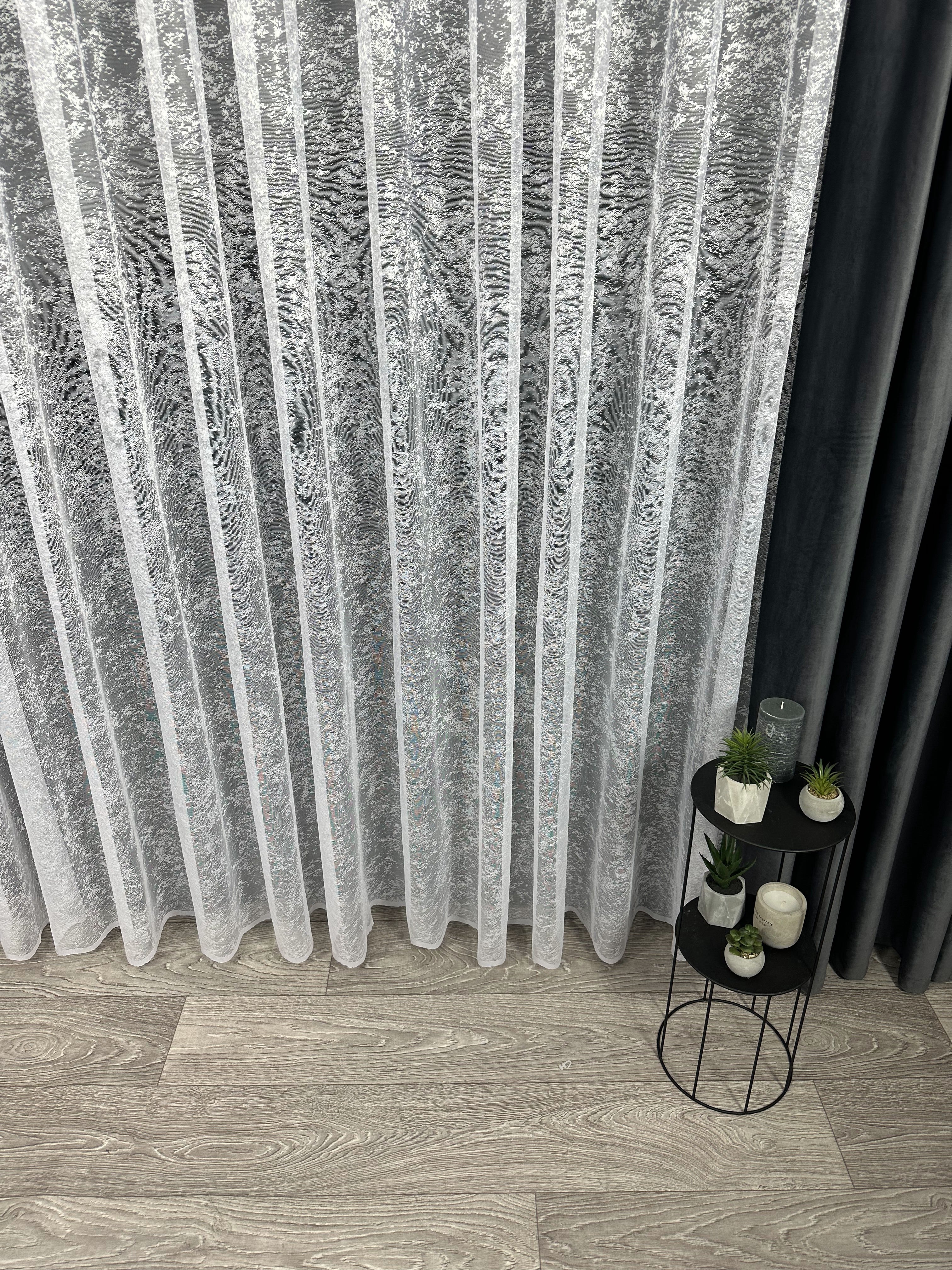 Sheer embroidered curtain “Marble”, white color