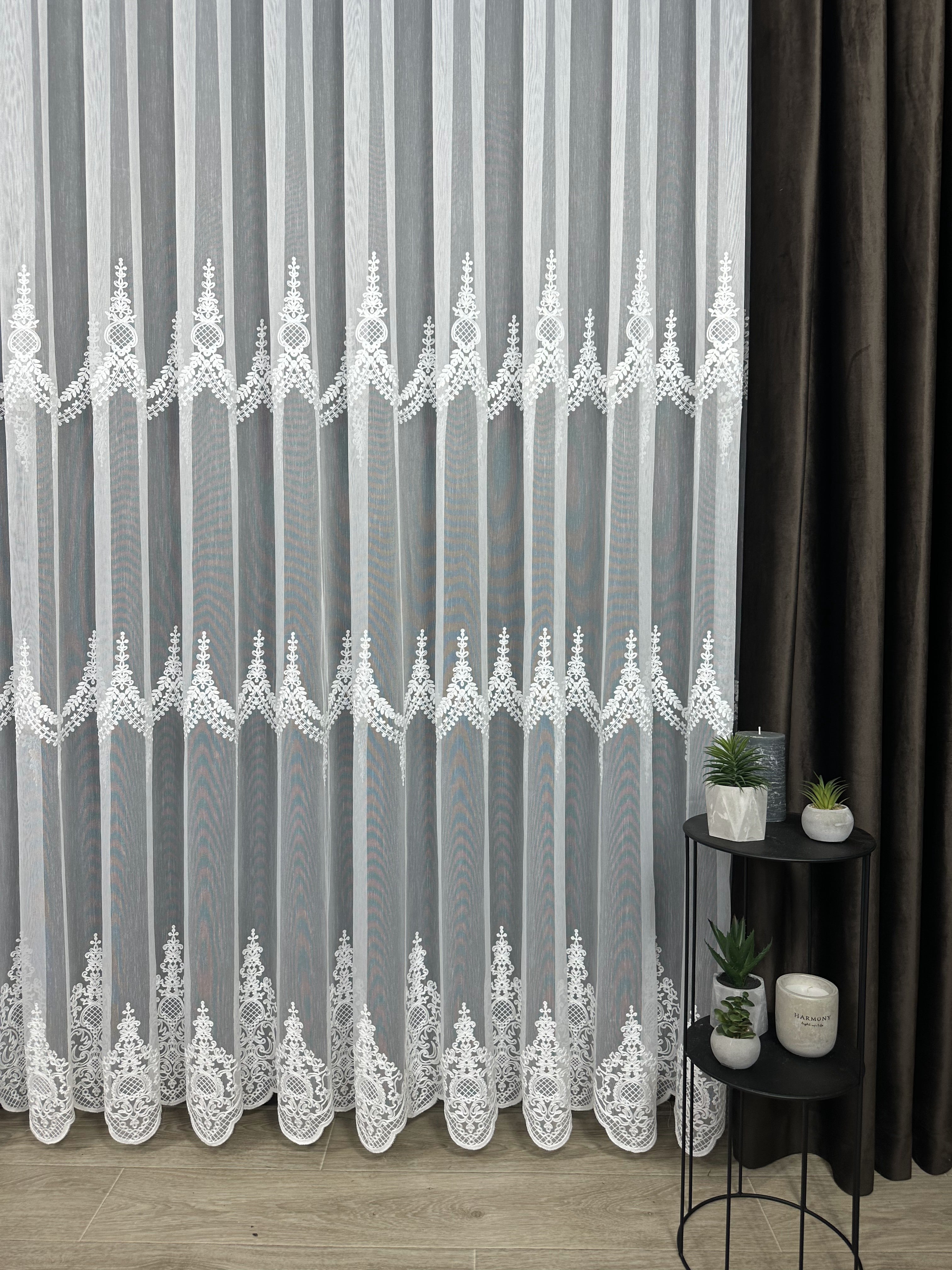 Sheer curtain with beautiful embroidery, milk color