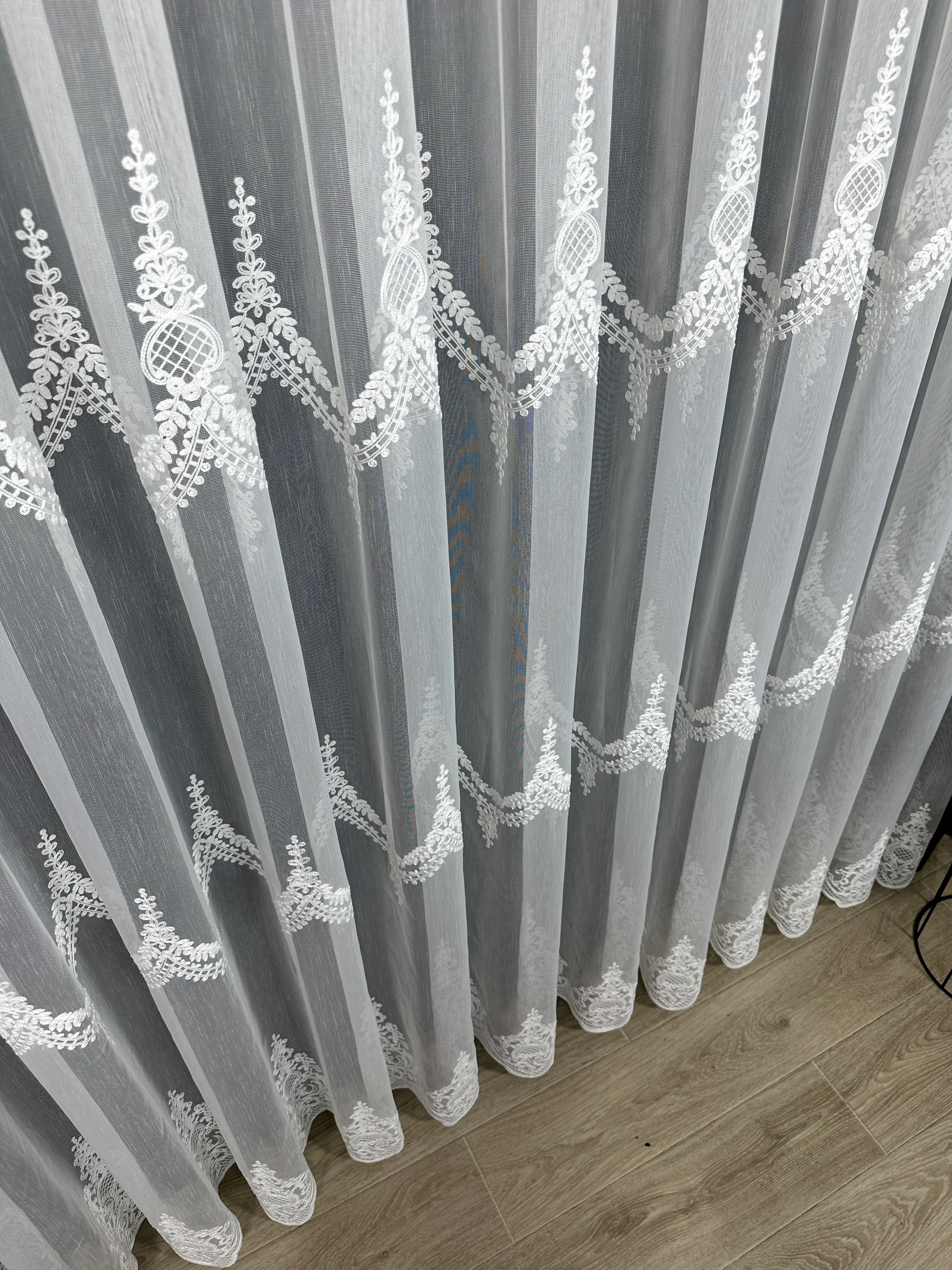 Sheer curtain with beautiful embroidery, milk color