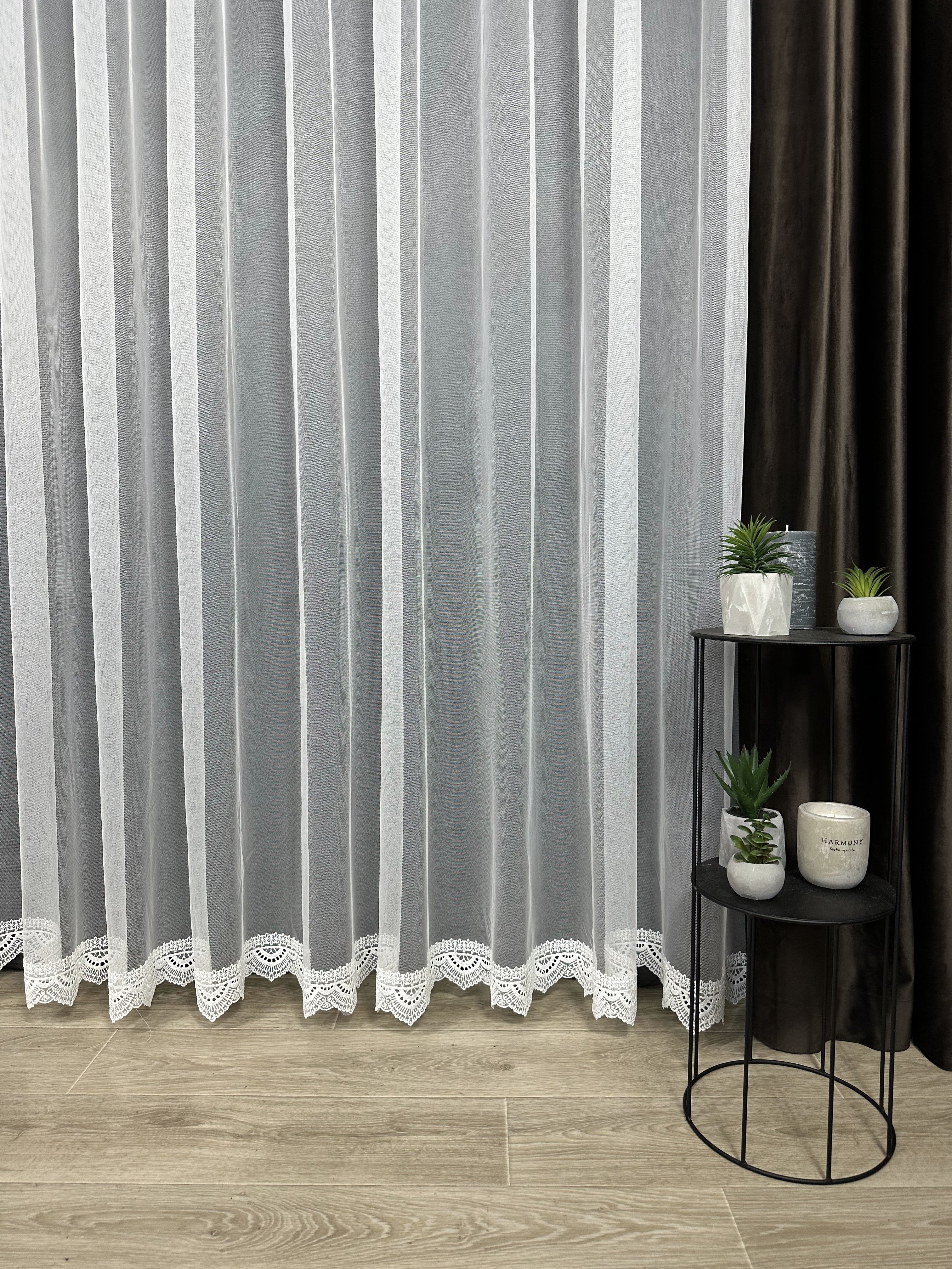 Sheer curtain with beautiful embroidery at the bottom, milk color