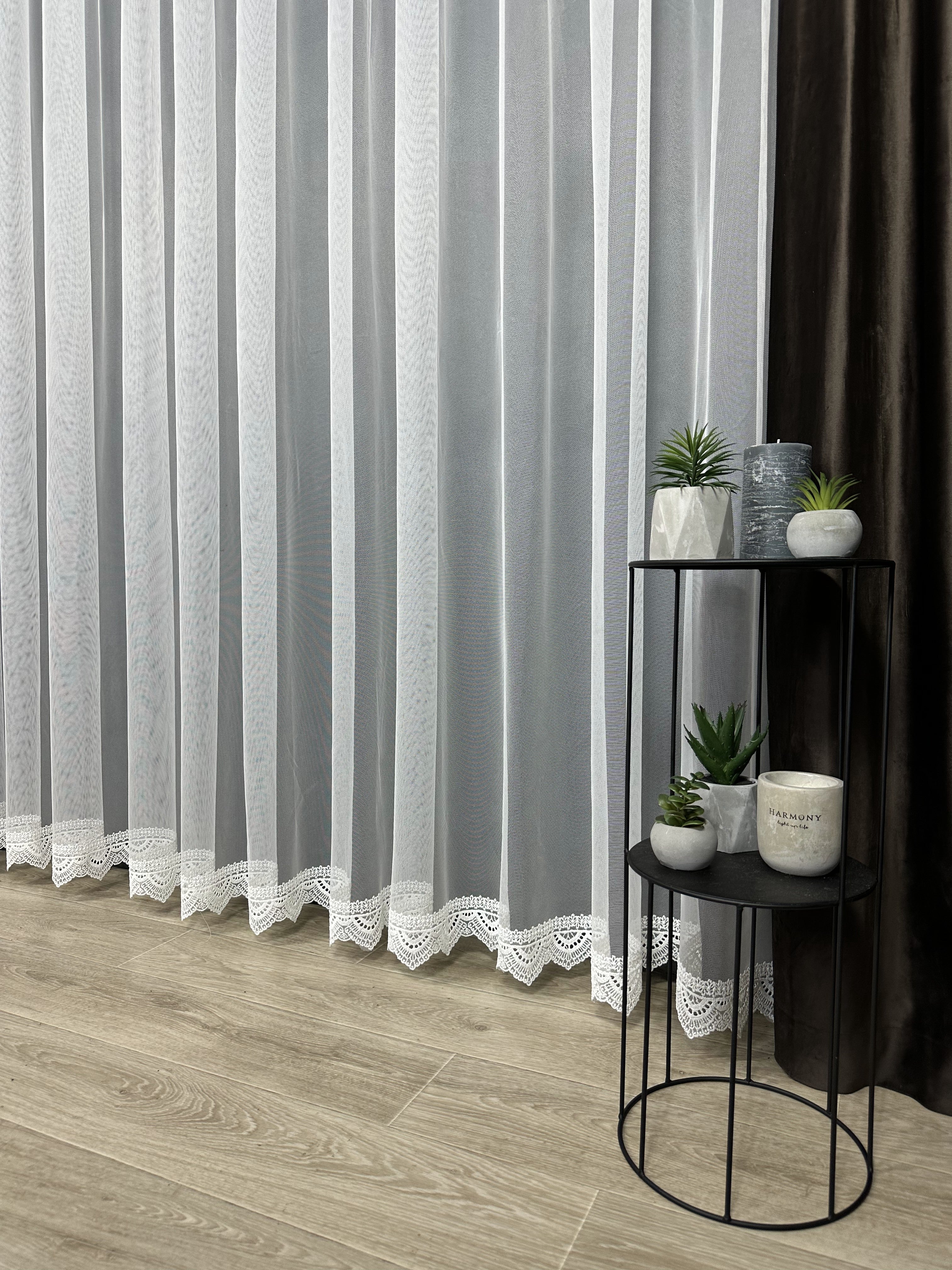 Sheer curtain with beautiful embroidery at the bottom, milk color