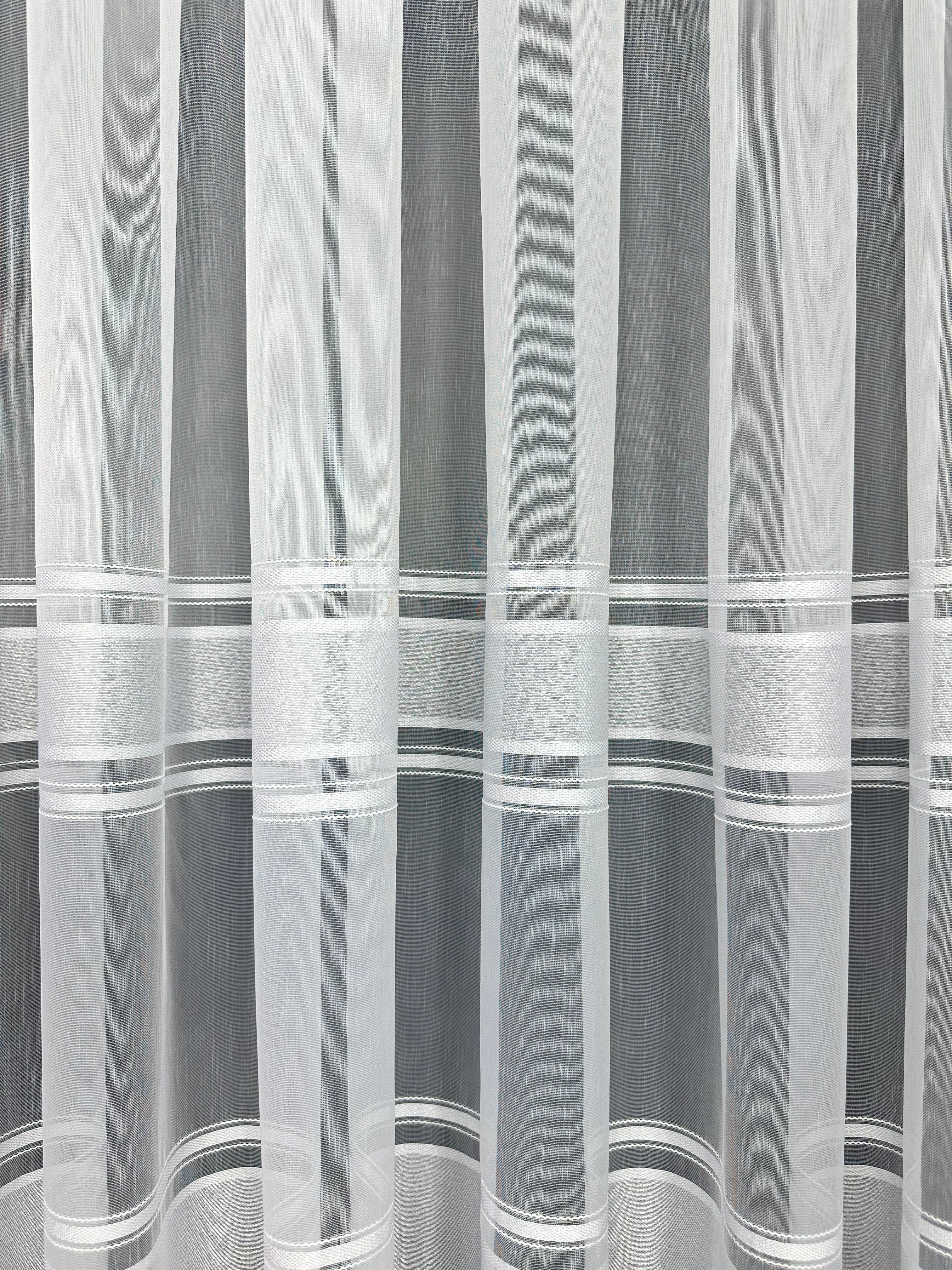 Bamboo-based sheer curtain with stripes, white color