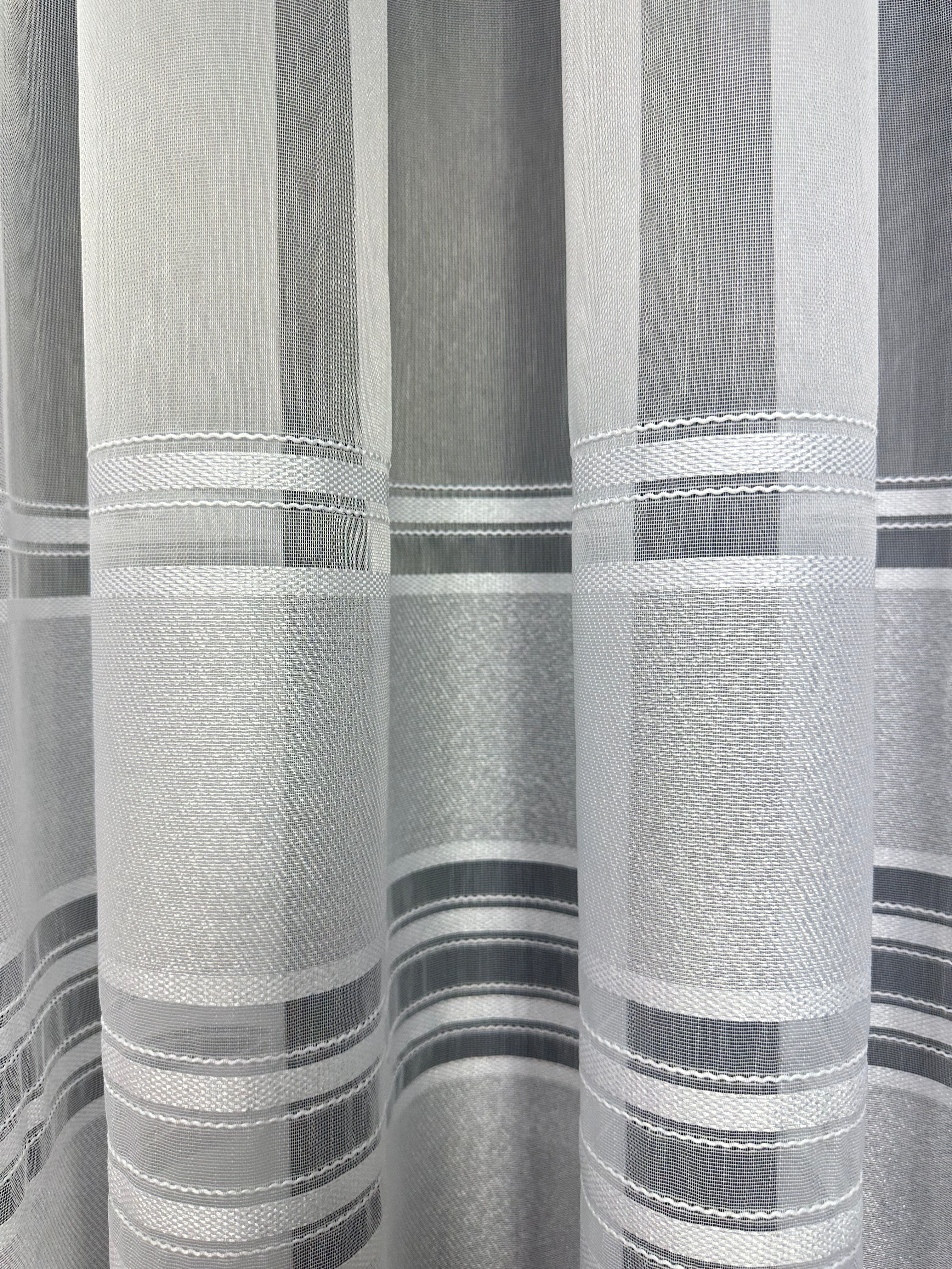 Bamboo-based sheer curtain with stripes, white color