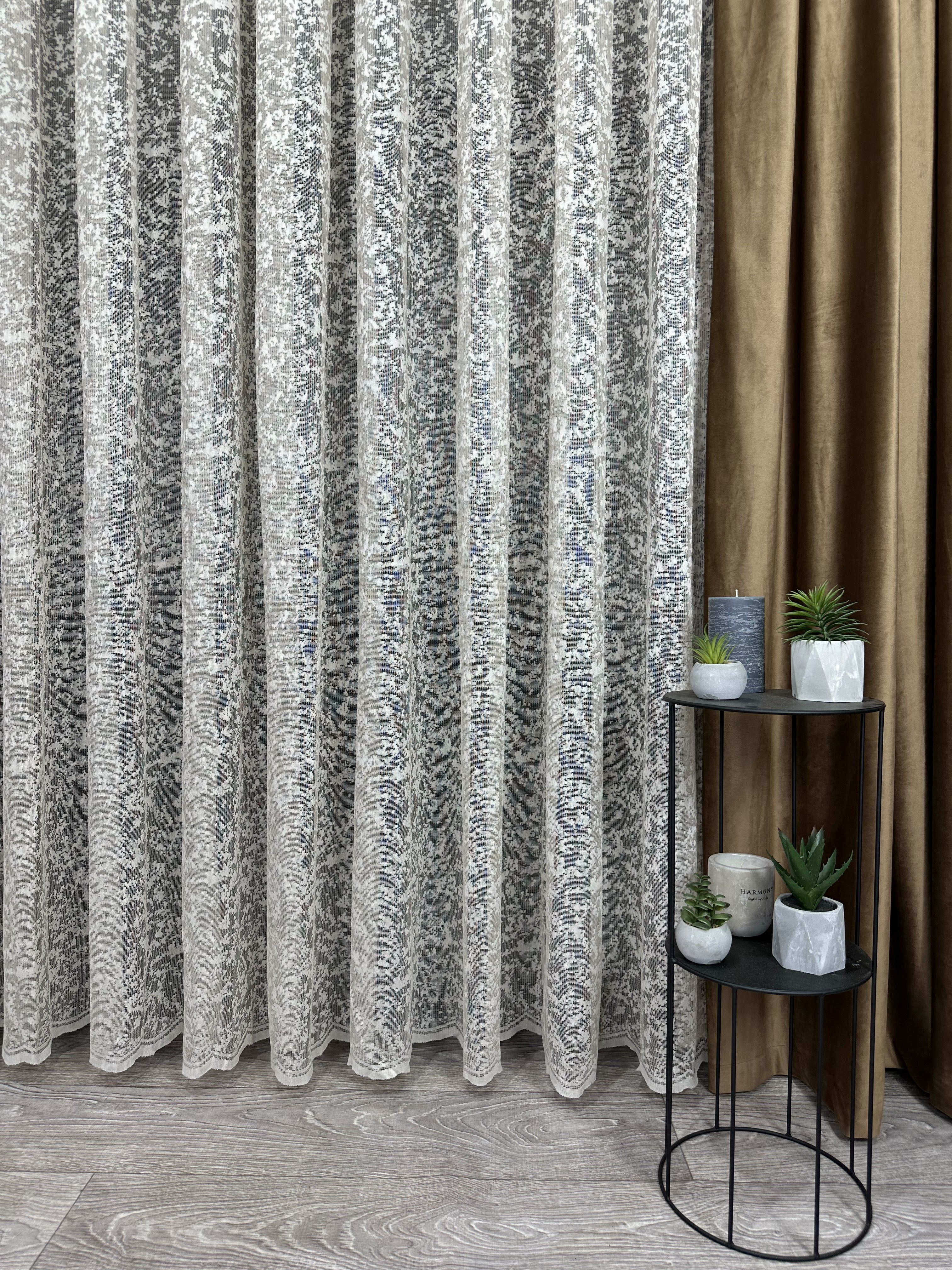 Sheer embroidered curtain “Marble”, cappuccino color