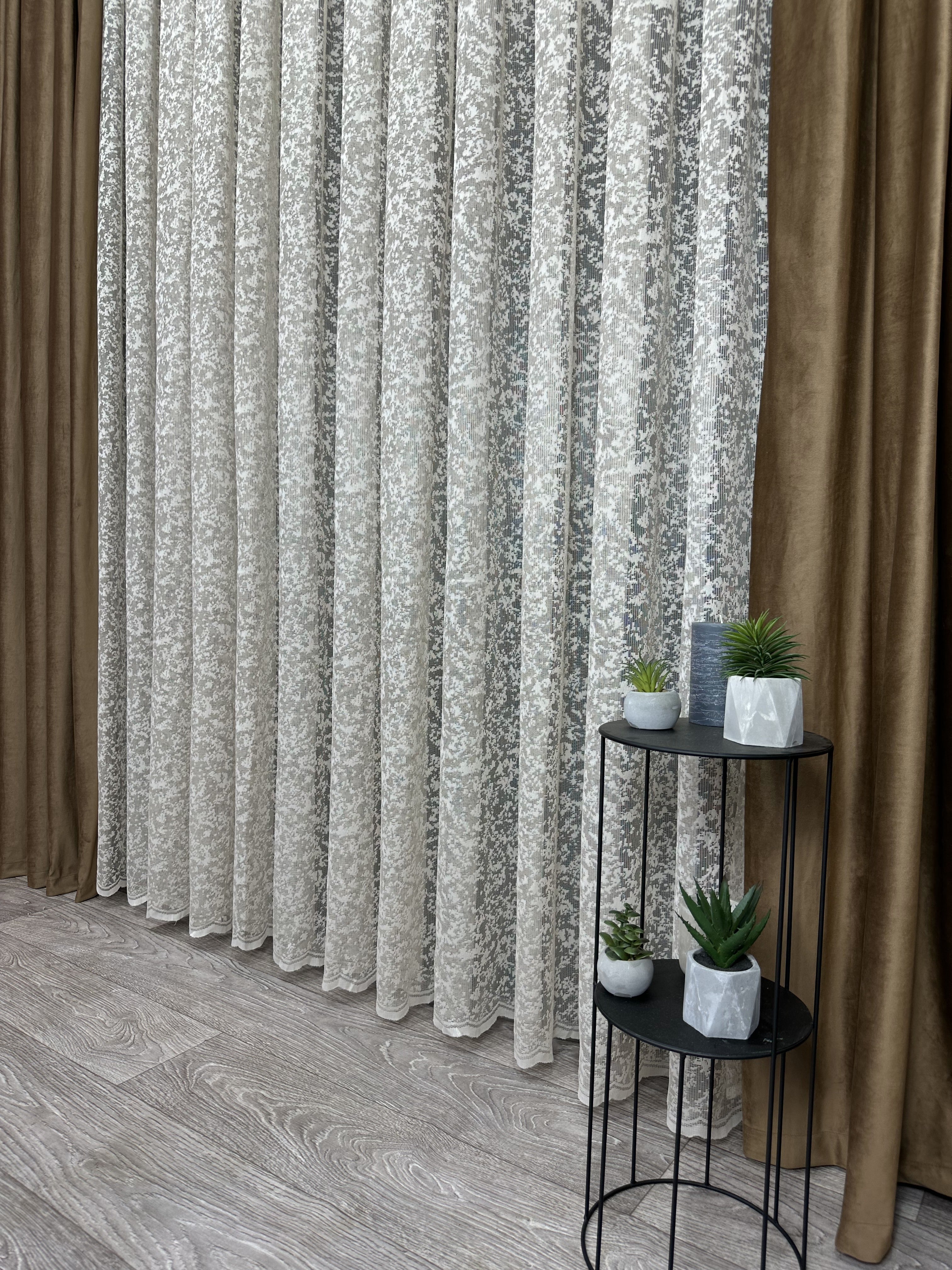 Sheer embroidered curtain “Marble”, cappuccino color