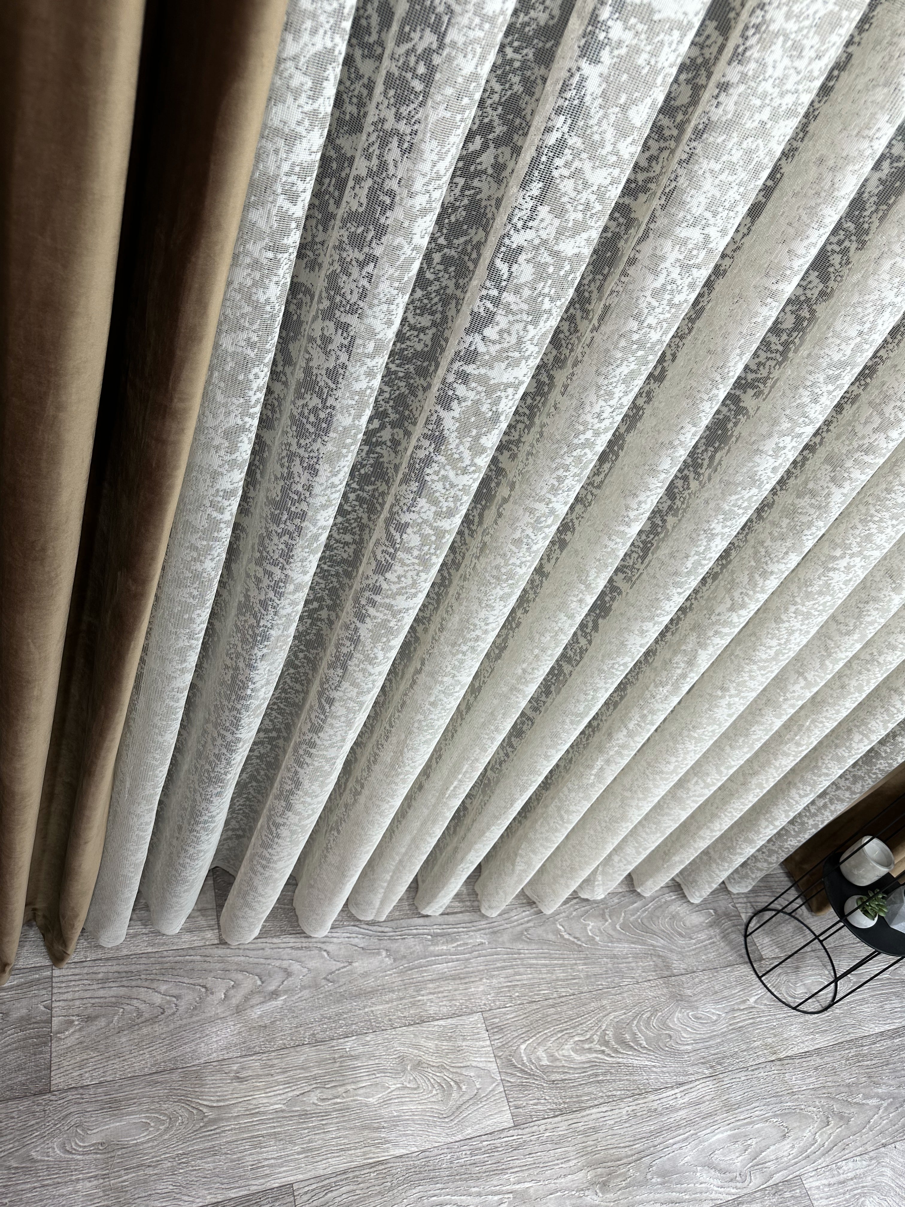 Sheer embroidered curtain “Marble”, cappuccino color