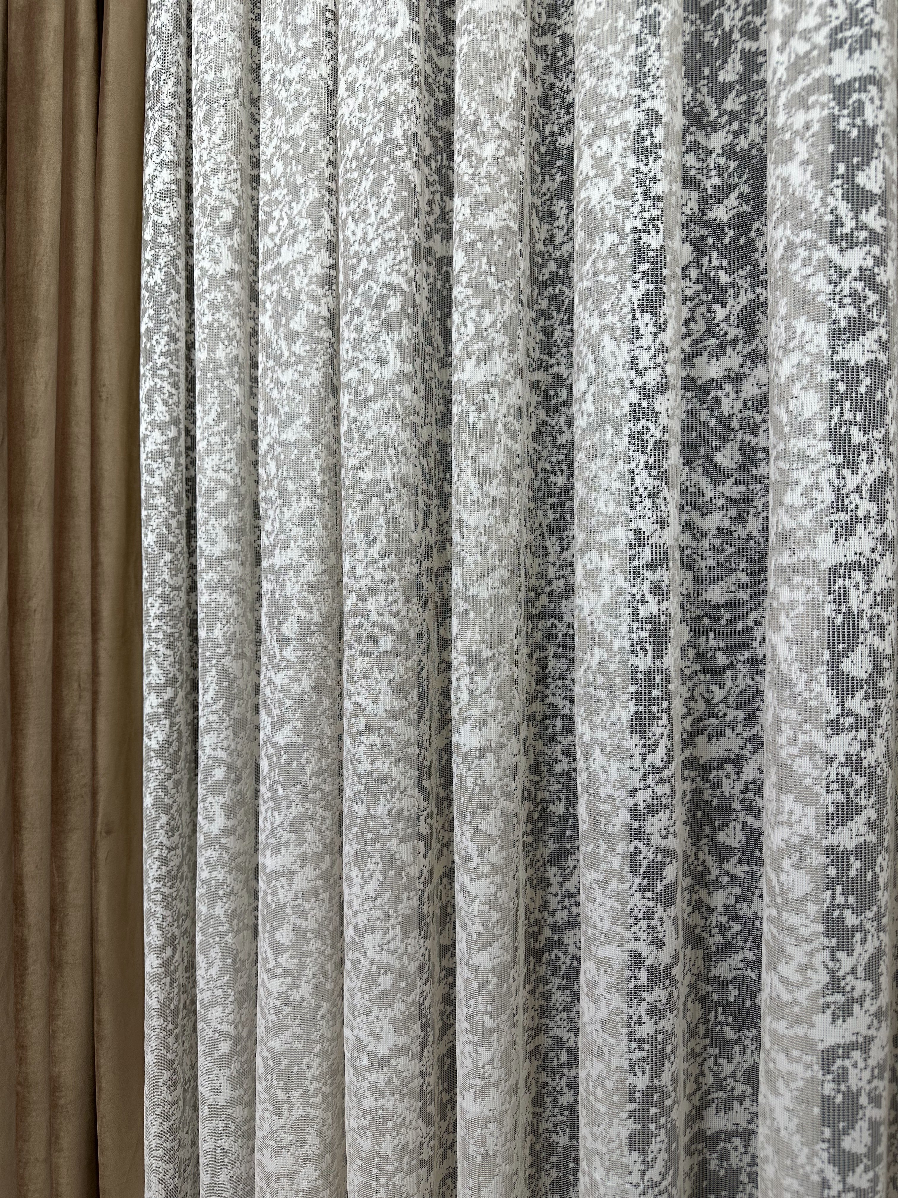 Sheer embroidered curtain “Marble”, cappuccino color