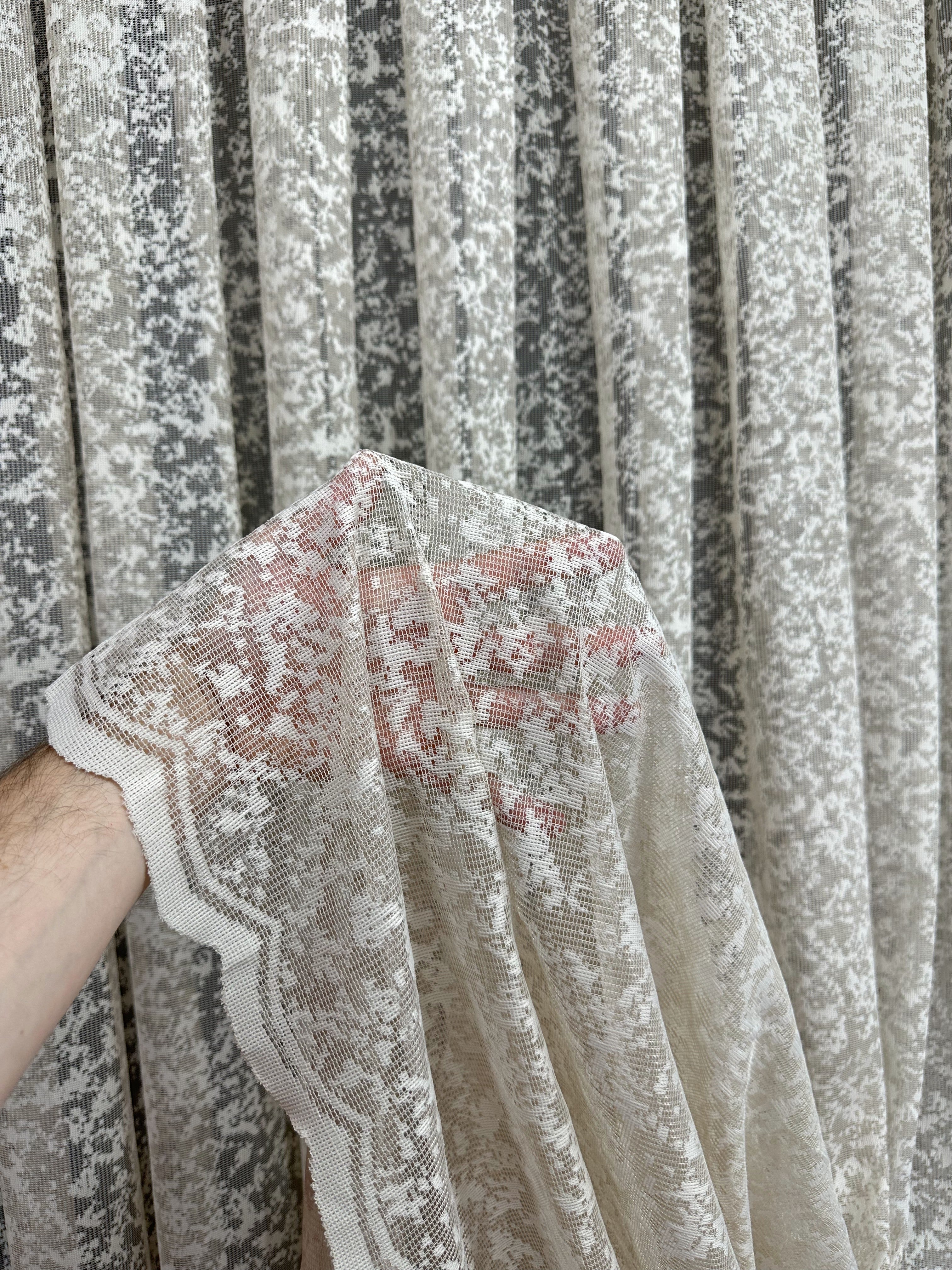 Sheer embroidered curtain “Marble”, cappuccino color