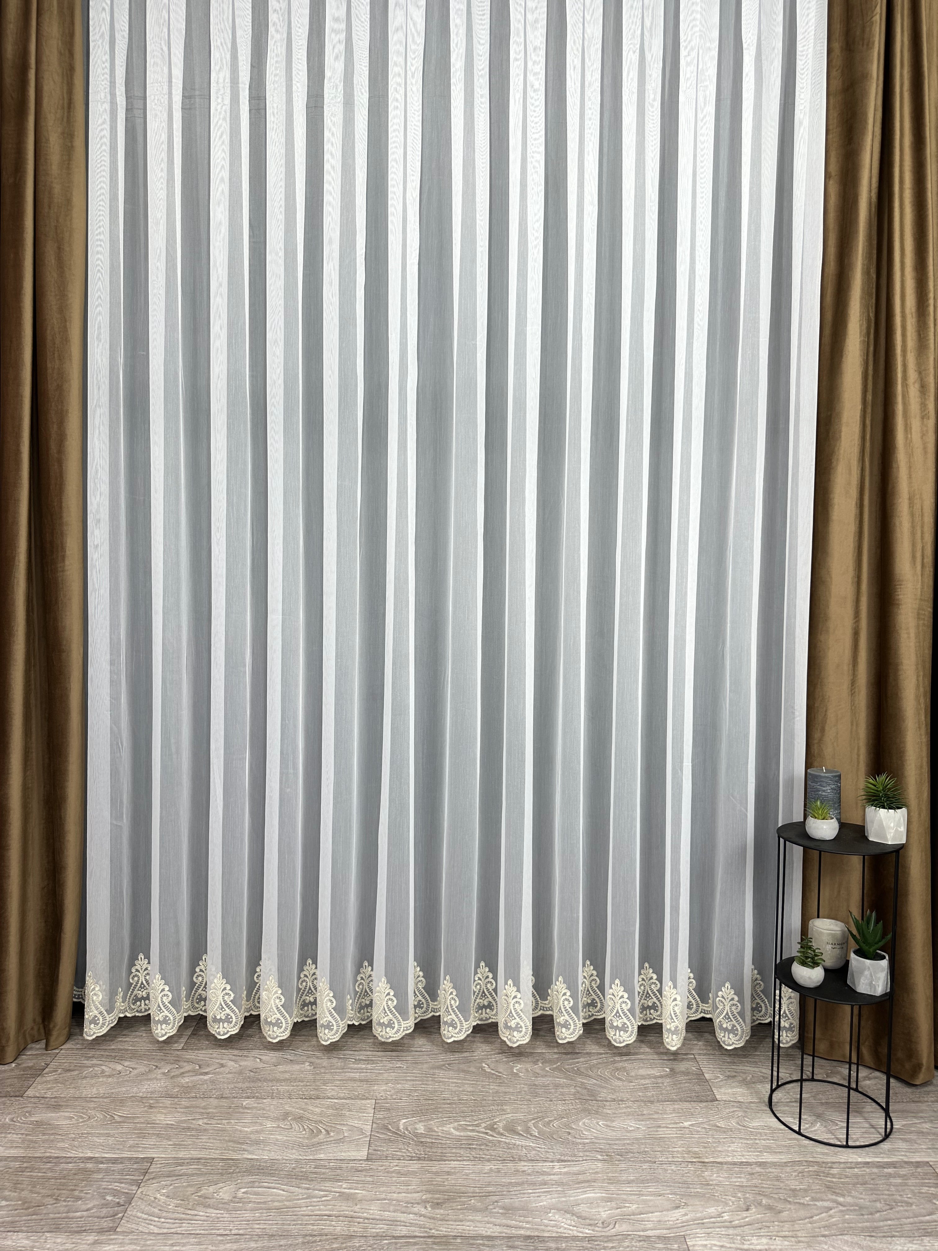 Bamboo-based sheer curtain with embroidery on the bottom, gold color