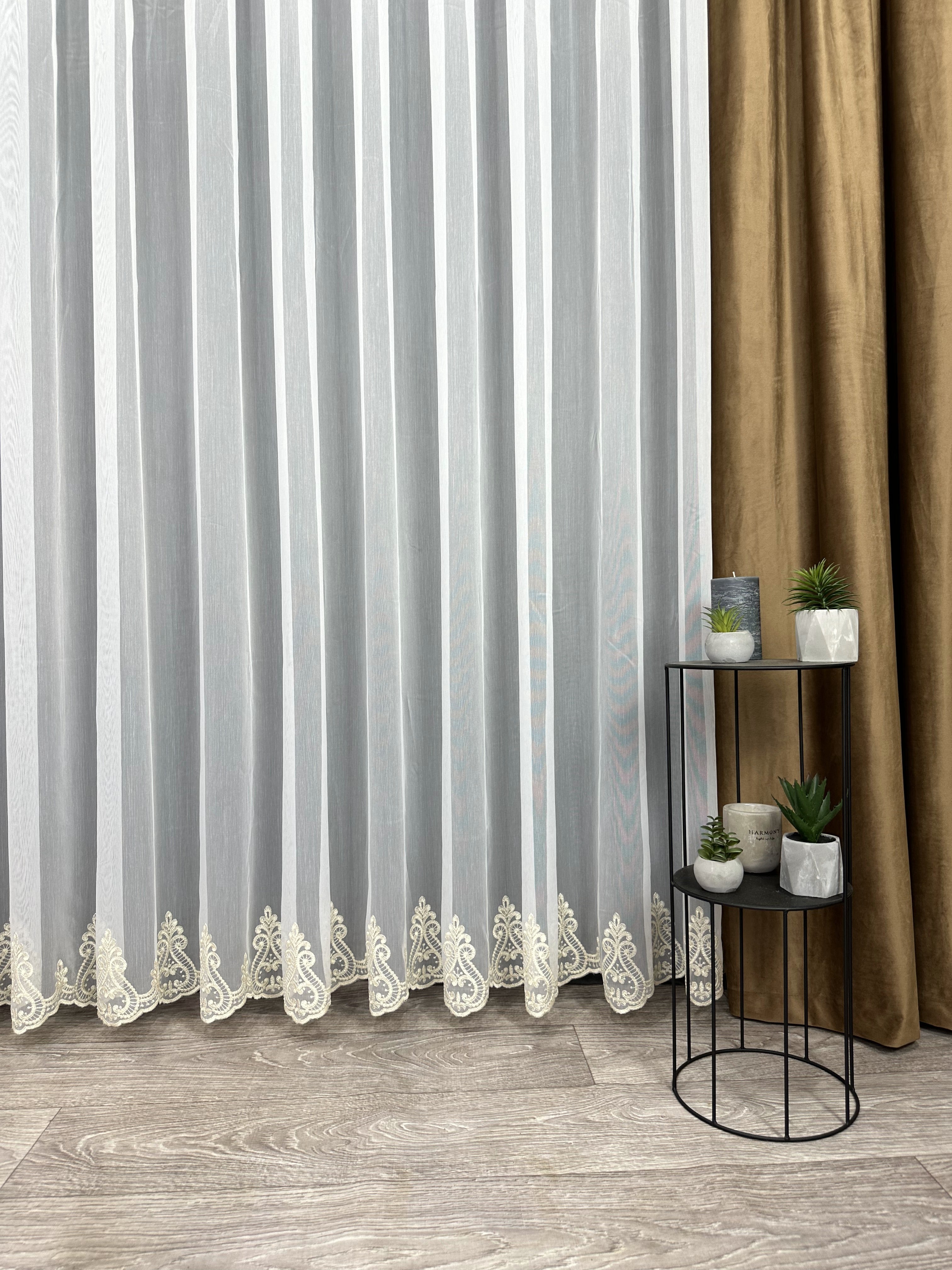 Bamboo-based sheer curtain with embroidery on the bottom, gold color