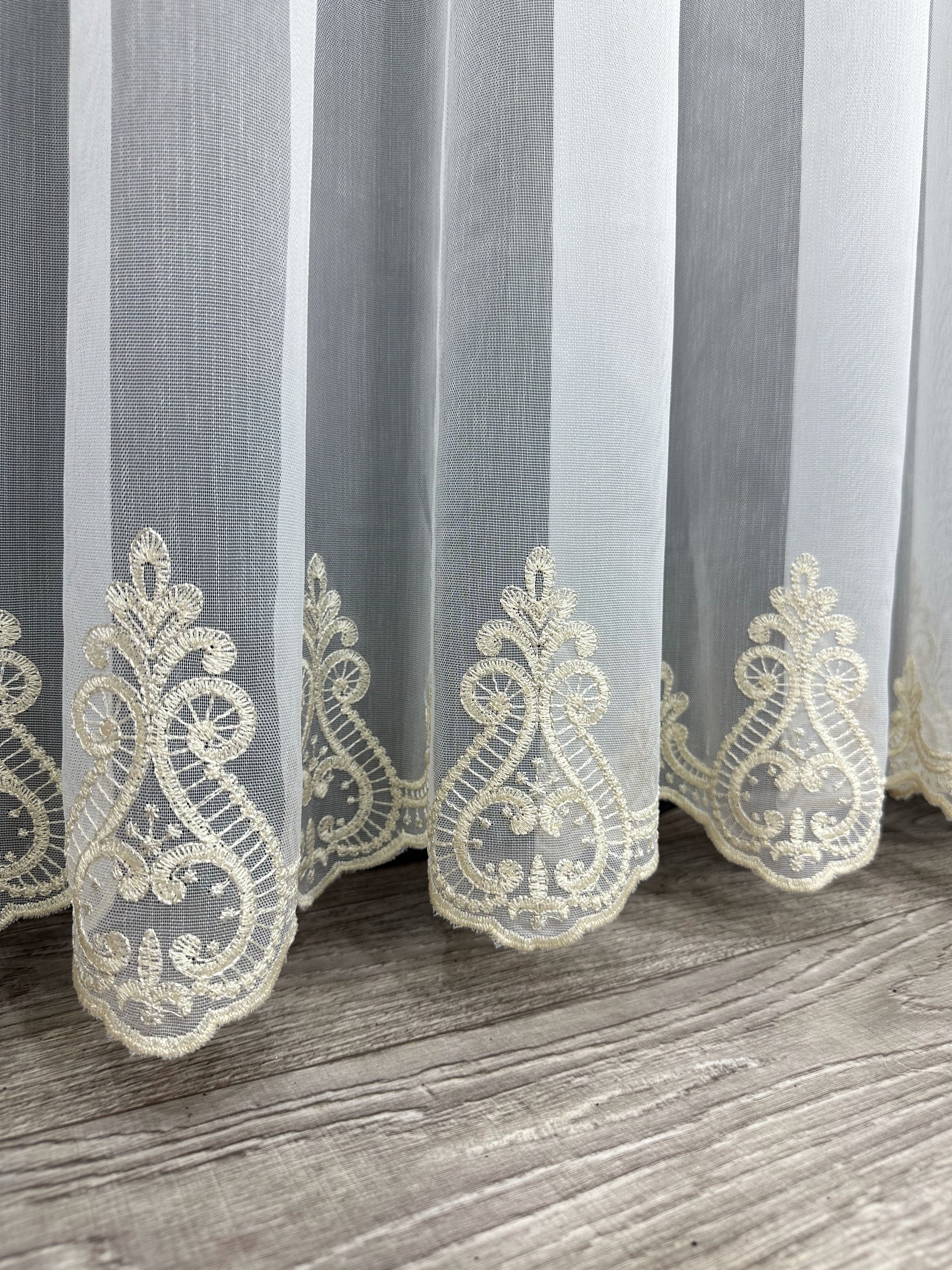 Bamboo-based sheer curtain with embroidery on the bottom, gold color