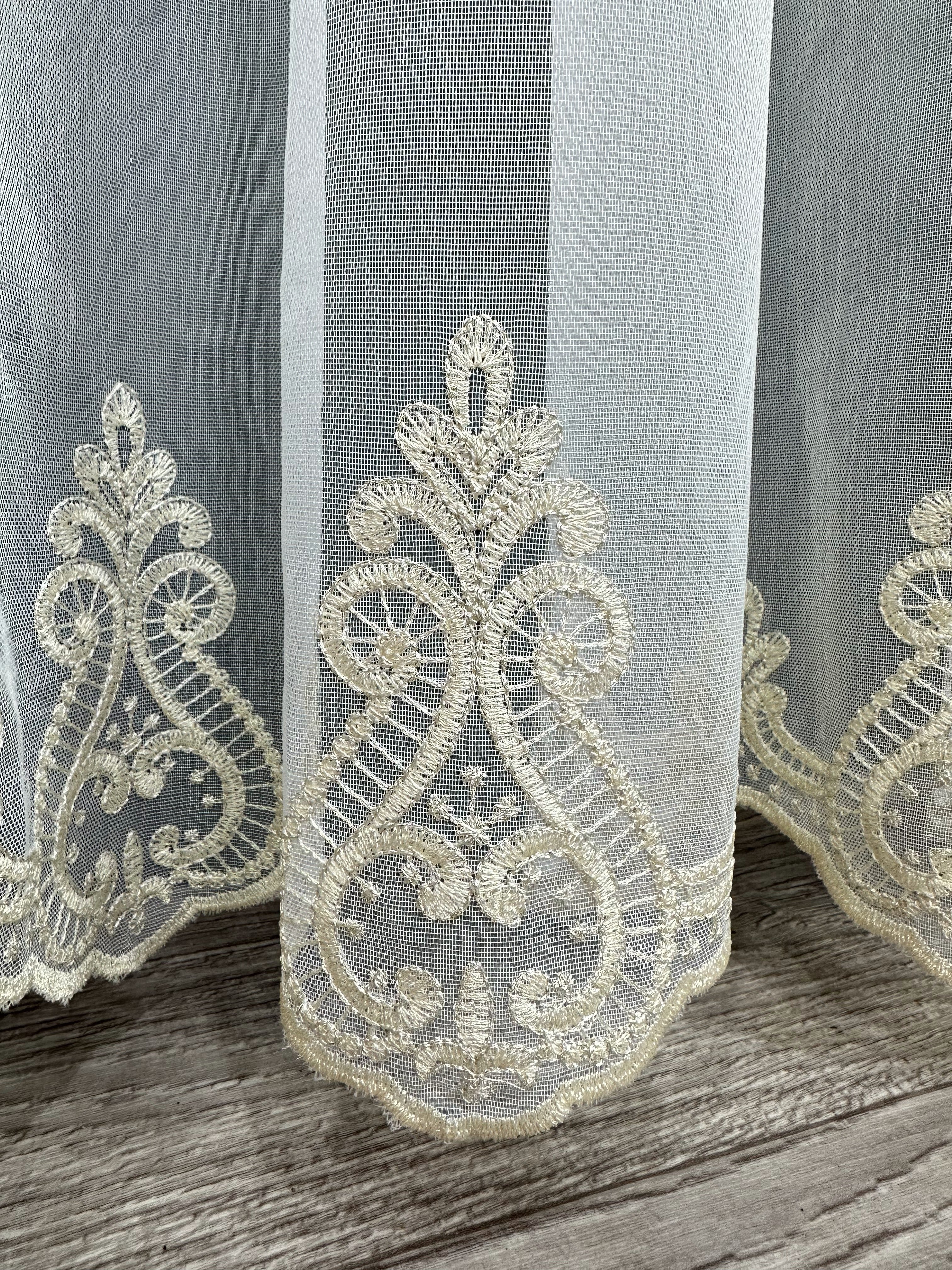 Bamboo-based sheer curtain with embroidery on the bottom, gold color